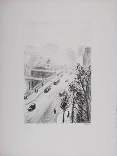 Albert Marquet - Rue de Paris, 1950: Lithograph in black & white on Arches paper. Dimensions: + Size of the sheet: 38 x 28 cm / 14.8 x 11 in + Size of the image: 24.5 x 16.5 cm / 9.6 x 6.5 in Size edition : 150. Published by Galerie Char