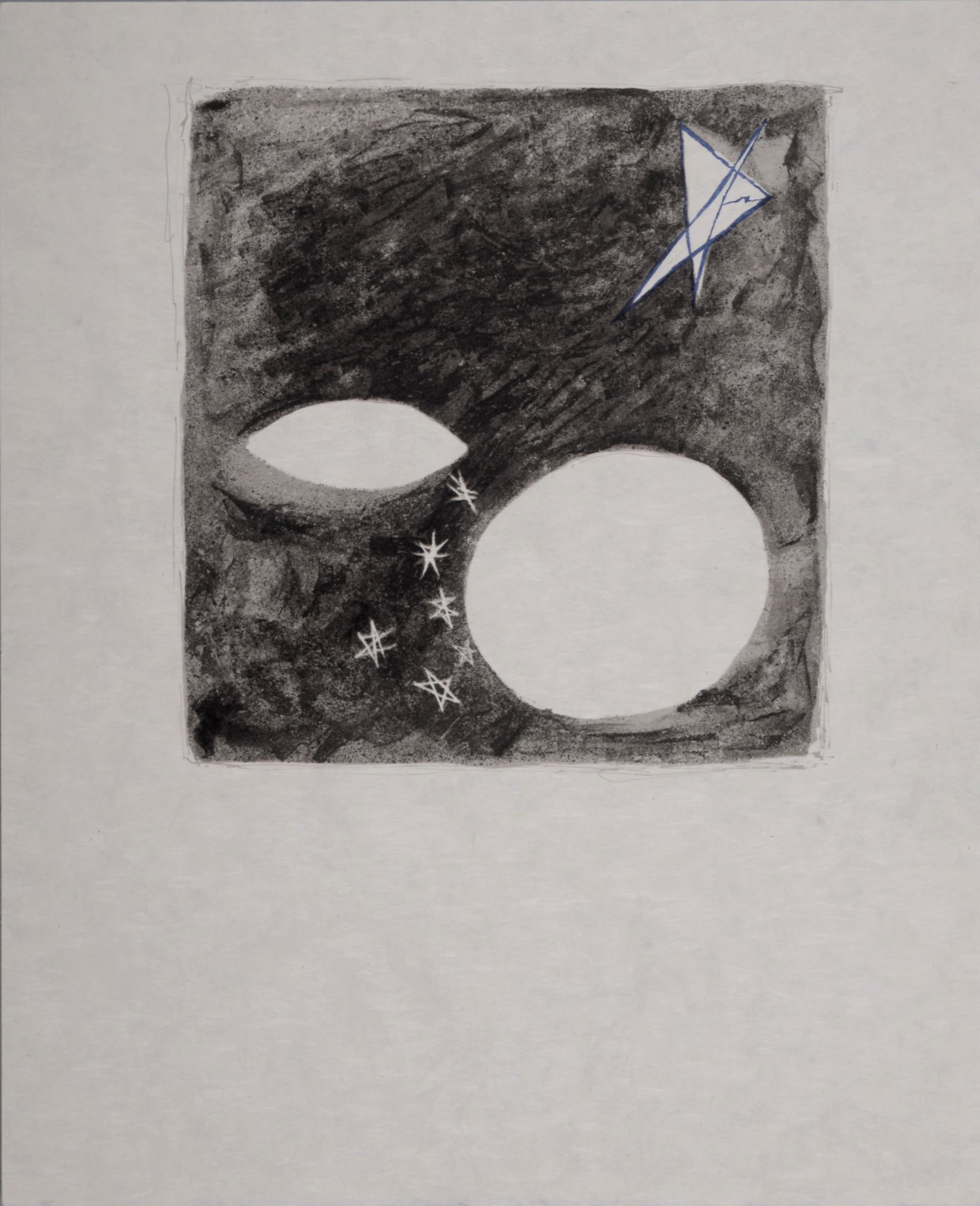 Georges Braque - Lunes et nuit, 1963 - Scarce!: Small lithograph on pearly Japan paper. Edition of 50 copies on Japan paper, out of a total edition of 200. Dimensions: + Size of the sheet: 32 x 25 cm / 12,5 x 9,8 in. + Size of the image: 17,5 x 16,