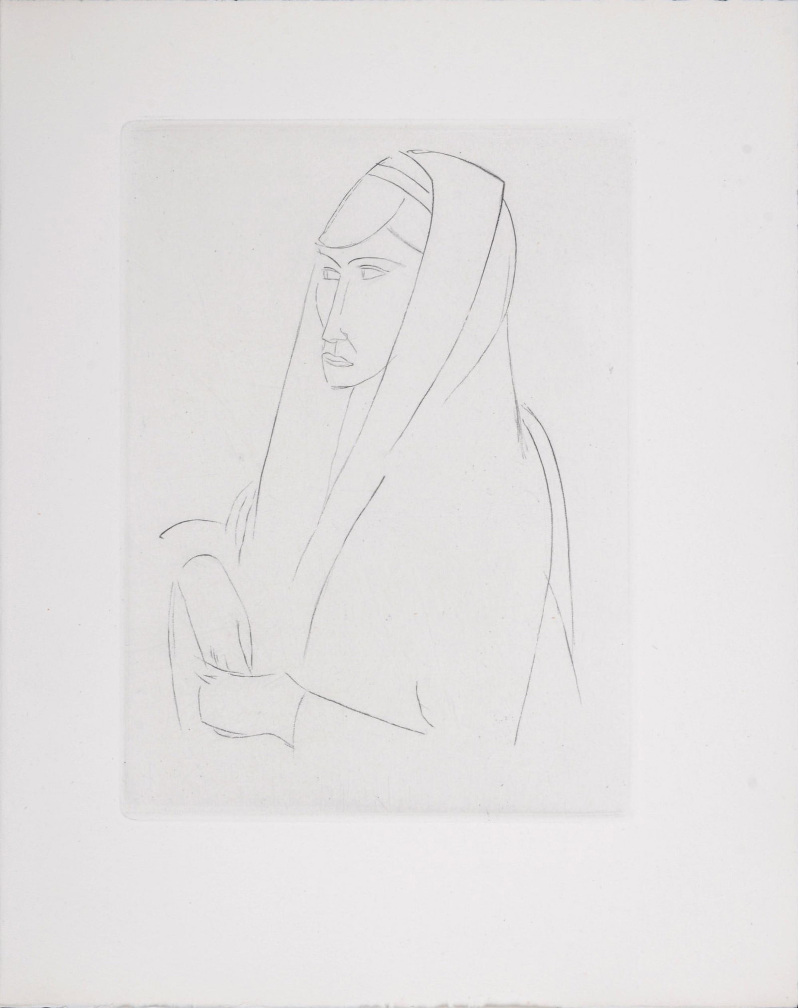 Andre Derain - Figure, 1947: Original etching (Eau-forte & Chisel) on pur fil Lana paper. Dimensions: + Size of the sheet: 25,5 x 20 cm / 10 x 7,8 in. + Size of the image: 18 x 13 cm / 7 x 5,1 in. From the portfolio Du Cubisme co
