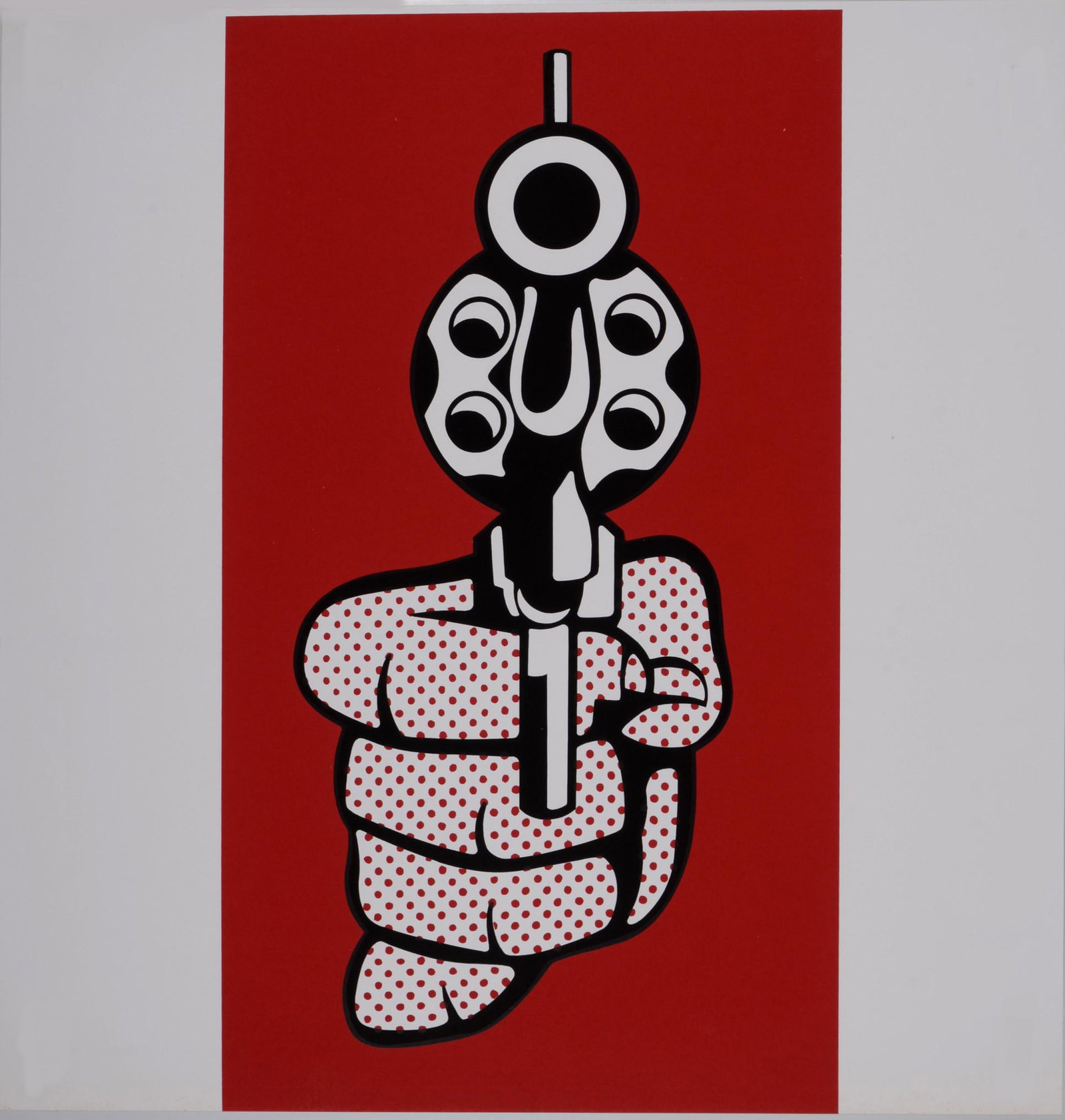 Roy Lichtenstein - Pistol, 1968: Screenprint in colors on wove paper, copyright, and date on verso Unsigned as published. Ref : Corlett 237. Published by Multiples, Inc., New York. Dimensions: + Size of the sheet : 39 x 37 cm / 15.3