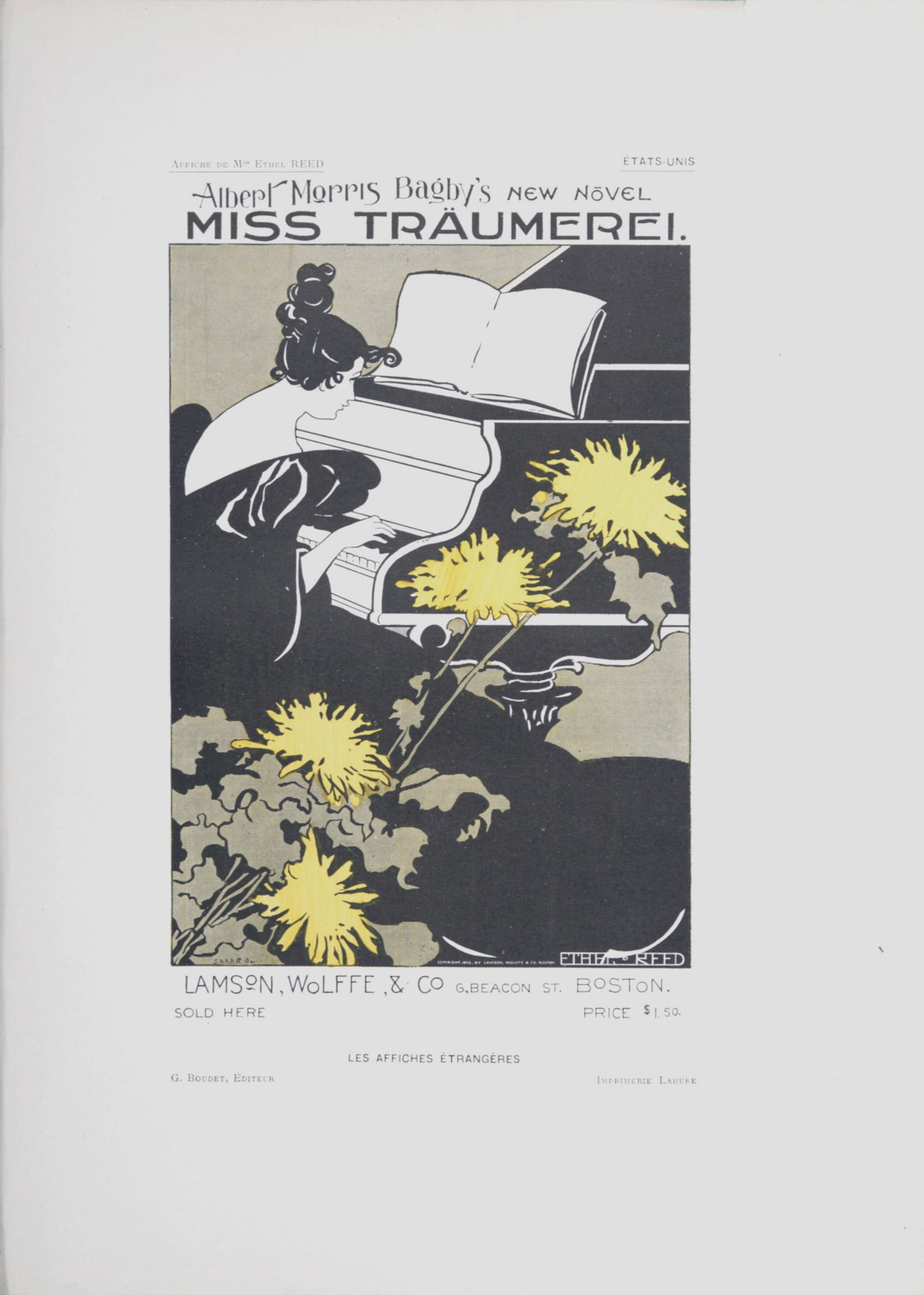 Ethel Reed - Miss Traumerei, 1897 - Small poster: Original small lithograph poster on wove paper. Signed on the plate lower margin. Dimensions: + Size of the sheet: 28 x 21 cm / 11 x 8,2 in. This lithograph was included as a plate in Ernest Maindron 