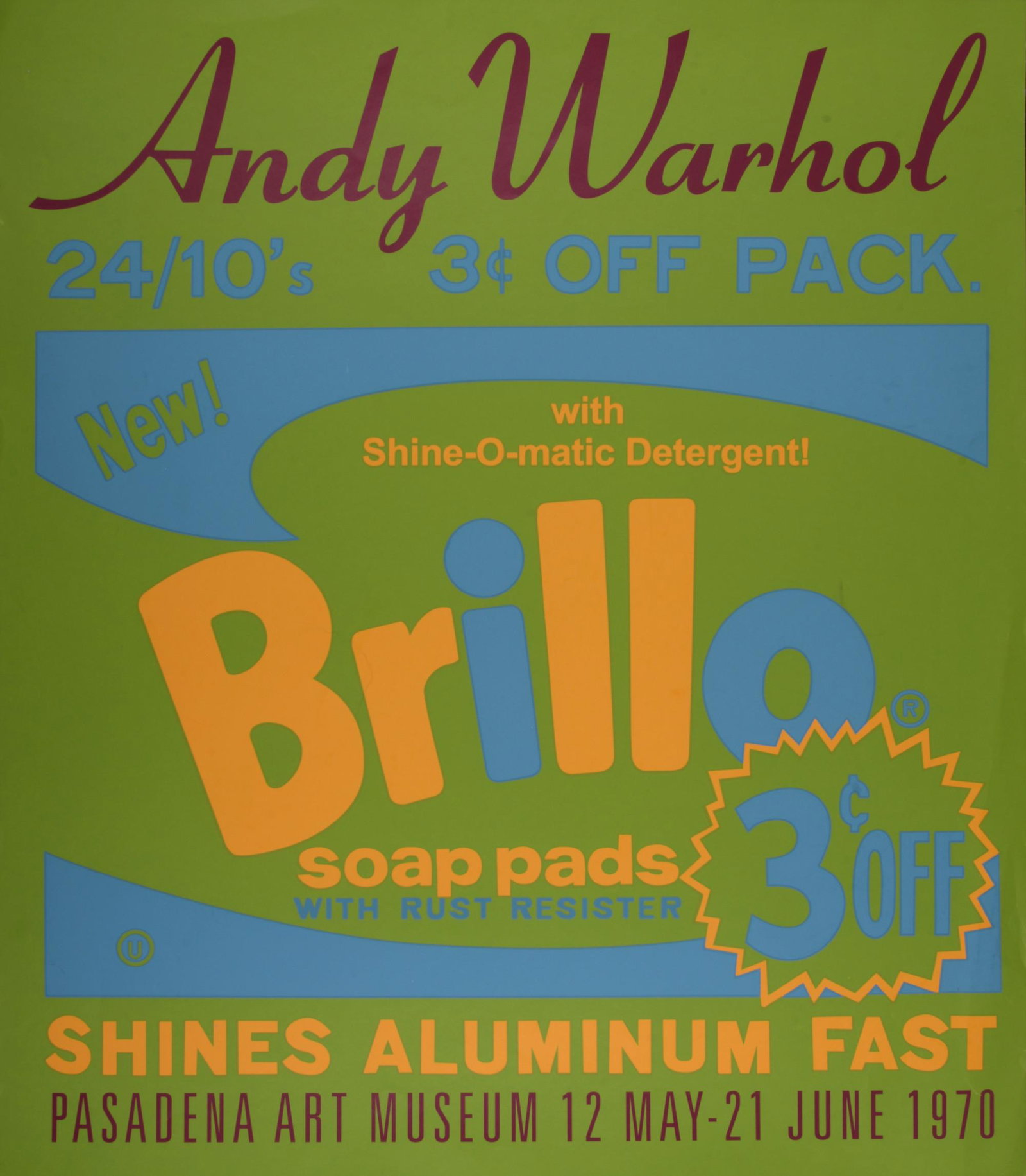 Andy Warhol (After) - Brillo, c. 1970: Large silkscreen on wove paper. Second printing. Dimensions: + Size of the sheet: 75,5 x 65,5 cm / 29,7 x 25,7 in. The first printing was published on the occasion of May-June 1970 Andy Warhol exhibit