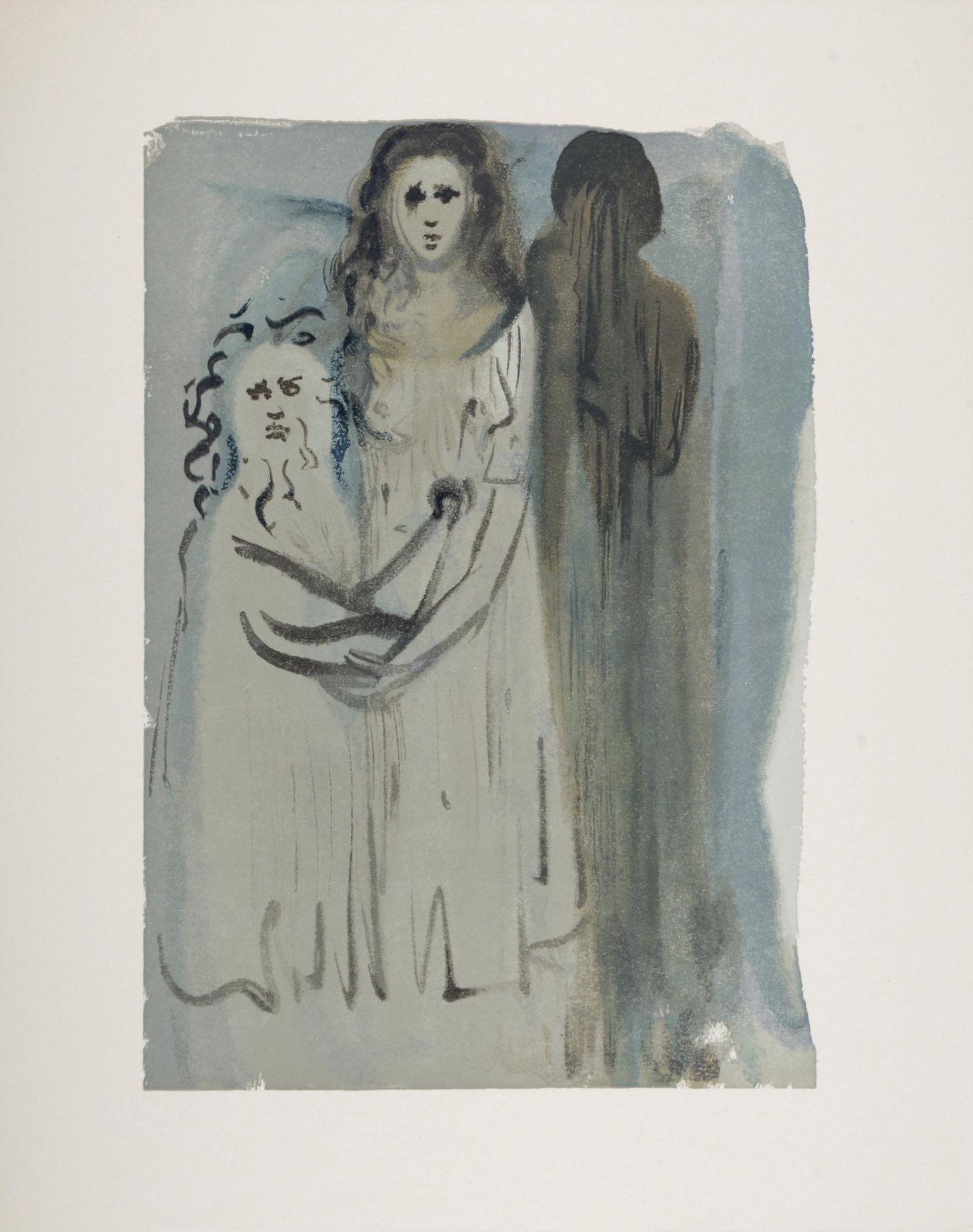 Salvador Dali - Dans la fumee des Colereux, 1963: Woodcut print on BFK Rives paper. A beautiful print by Salvador Dali Dimensions: + Size of the sheet: 33 x 26,5 cm / 12,9 x 10,4 in. Issued from the French edition of La Divine Comedie in-4 by Salvado