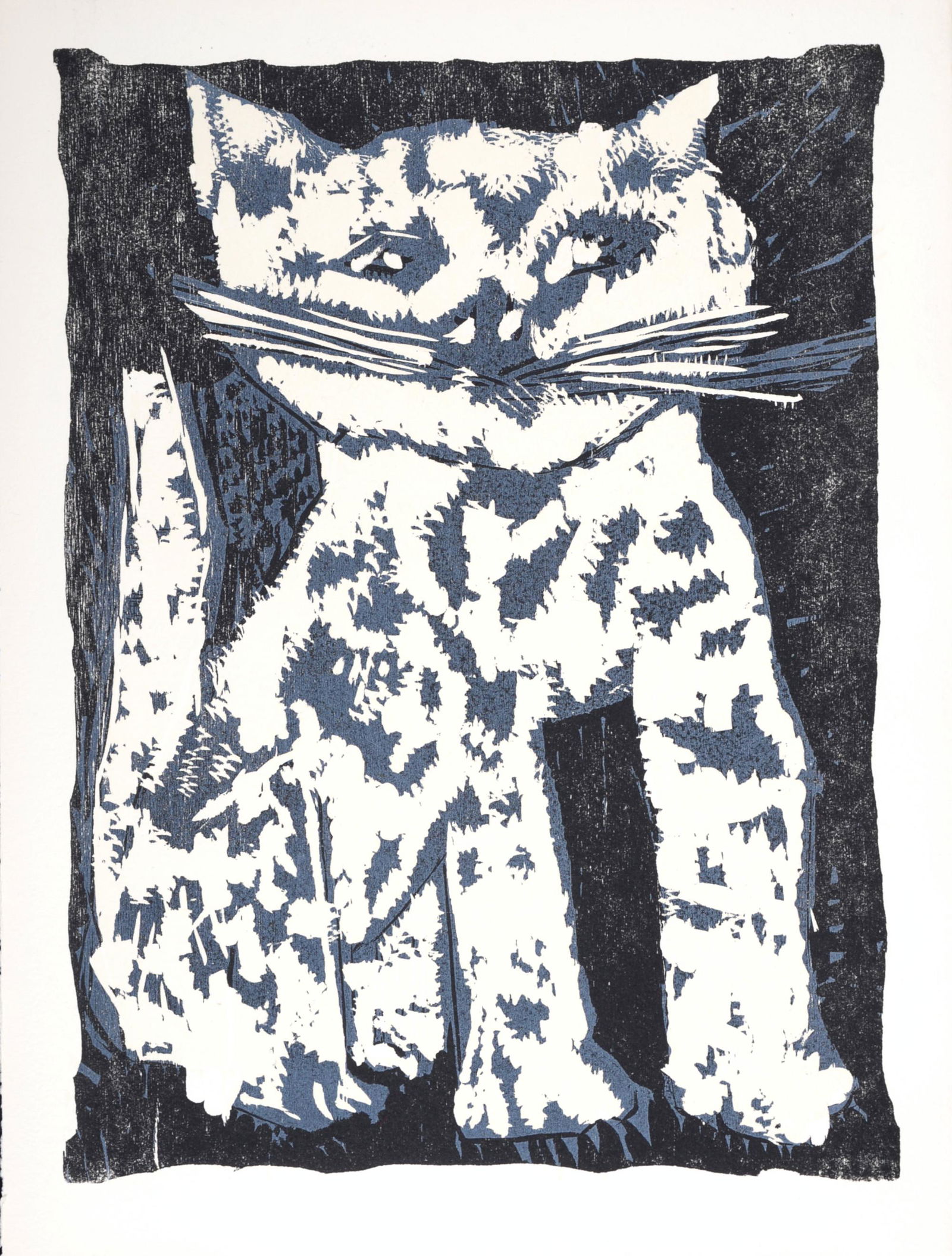 Bernard Lorjou - Le Chat, 1965: Woodcut print on Auvergne Richard de Bas paper. Edition of 200. Dimensions: + Size of the sheet: 38,5 x 28,3 cm / 15,1 x 11,1 in. + Size of the image: 35 x 25 cm / 13,7 x 9,8 in. Issued from the portf