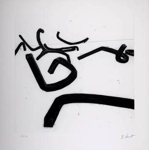 Bernar Venet - Undetermined lines, c. 1993: Original etching (aquatint in black and gray) on wove paper. Hand-signed in pencil by the artist lower right and numbered 56/90 lower left. Dimensions: + Size of the sheet: 50.5 x 50 cm / 19.8 x 19,6