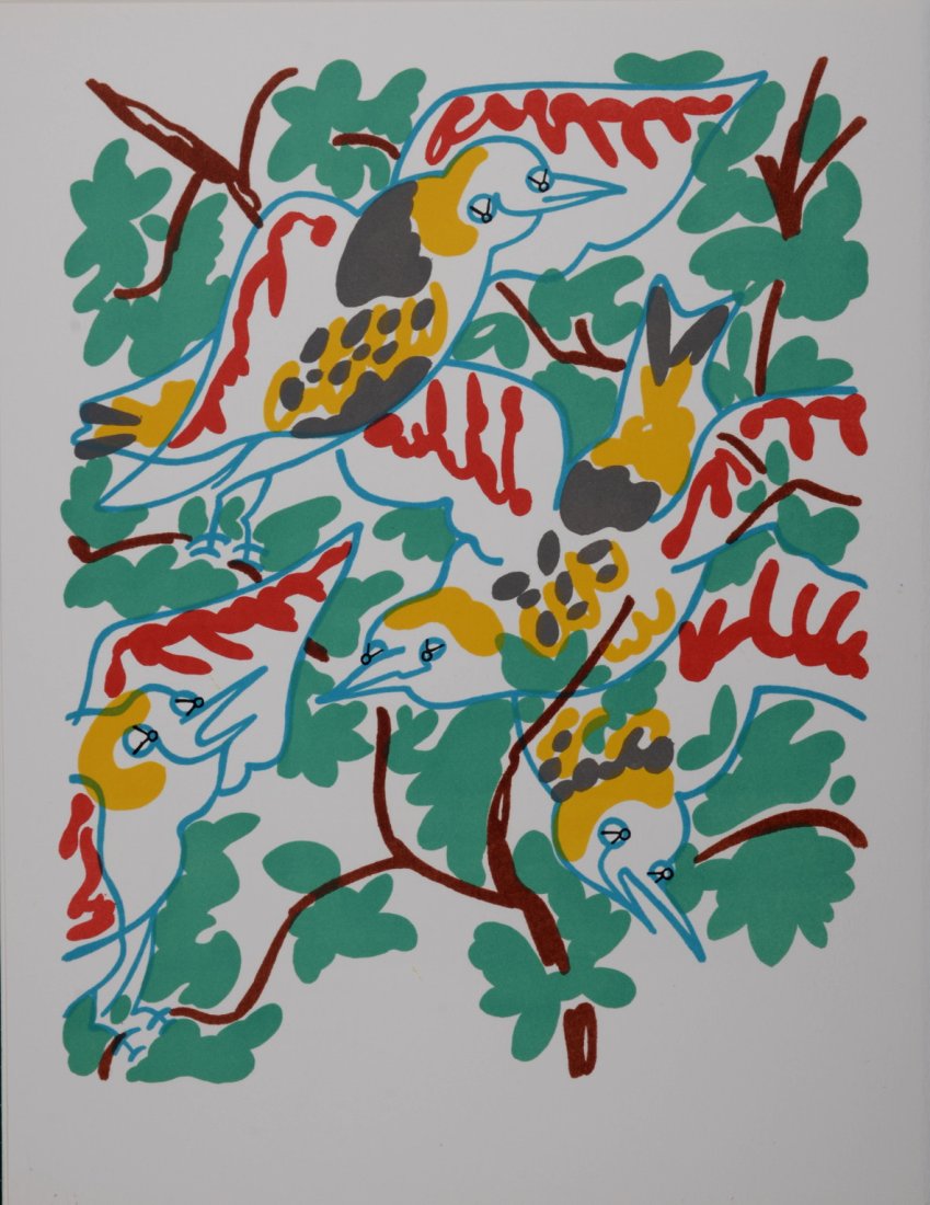 Charles Lapicque - Le chant des oiseaux, 1972: Original lithograph on Velin d Arches paper. First edition. Edition of 800. Dimensions: + Size of the sheet: 32 x 25 cm / 12,5 x 9,8 in. Issued from the portfolio Souvenirs et portraits d artistes. Ja