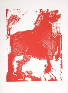 Bernard Lorjou - Le Cheval, 1965: Woodcut print on Auvergne Richard de Bas paper. Edition of 200. Dimensions: + Size of the sheet: 38,5 x 28,3 cm / 15,1 x 11,1 in. + Size of the image: 35 x 25 cm / 13,7 x 9,8 in. Issued from the portf