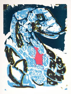 Bernard Lorjou - Le Serpent, 1965: Woodcut print on Auvergne Richard de Bas paper. Edition of 200. Dimensions: + Size of the sheet: 38,5 x 28,3 cm / 15,1 x 11,1 in. + Size of the image: 35 x 25 cm / 13,7 x 9,8 in. Issued from the portf