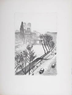 Albert Marquet - Les Quais de Paris 3, 1950: Lithograph in black and white on Arches paper. Dimensions: + Size of the sheet: 38 x 28 cm / 14.8 x 11 in + Size of the image: 24.5 x 16.5 cm / 9.6 x 6.5 in Size edition : 150. Published by