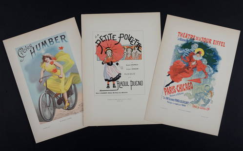 Cheret, Choubrac & more - Set of 3 small posters: Set of 3 lithographs on wove paper, including : - Jules Cheret, Theatre de la Tour Eiffel, 1896 - Louis-Maurice Boutet de Monvel, La Petite Poucette, 1896 - Alfred Choubrac, Cycles Humbert, 1896 