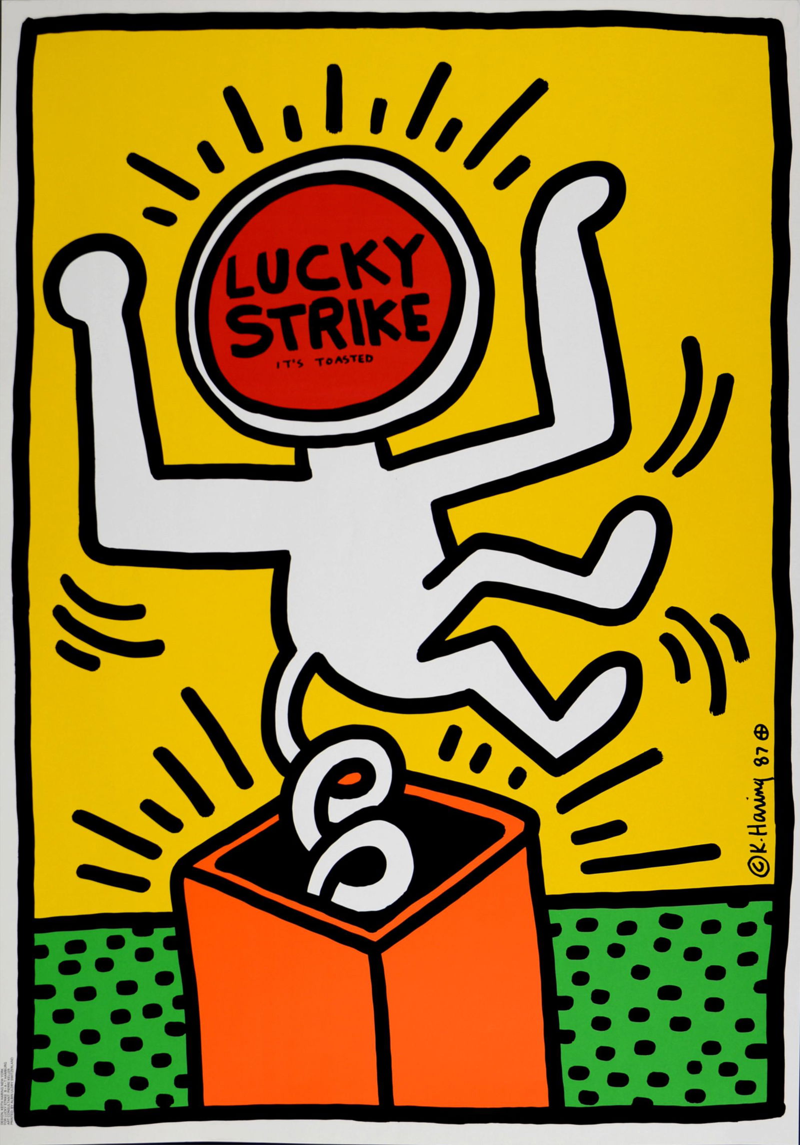 Keith Haring - Lucky Strike (#B), 1987 - Large!: Very large silkscreen on paper. Signed and dated on the plate in the margin. Dimensions: + Size of the sheet: 100 x 70 cm / 39,3 x 27,5 in. In 1987, the cigarette company Lucky Strike commissioned Kei