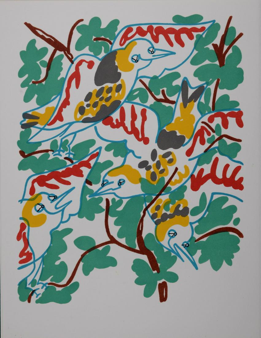 Charles Lapicque - Le chant des oiseaux, 1972: Original lithograph on Velin d Arches paper. First edition. Edition of 800. Dimensions: + Size of the sheet: 32 x 25 cm / 12,5 x 9,8 in. Issued from the portfolio Souvenirs et portraits d artistes. Ja