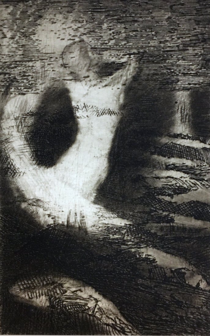 Odilon Redon - La Passage d une ame, 1920: Original etching on wove paper. Dimensions: + Size of the sheet: 30.2 x 25 cm / 11.8 x 9.8 in. + Size of the image: 9.5 x 6 cm / 3.7 x 2.3 in. Published by Les Feuillets d Art, 1920. Shipping & Packin