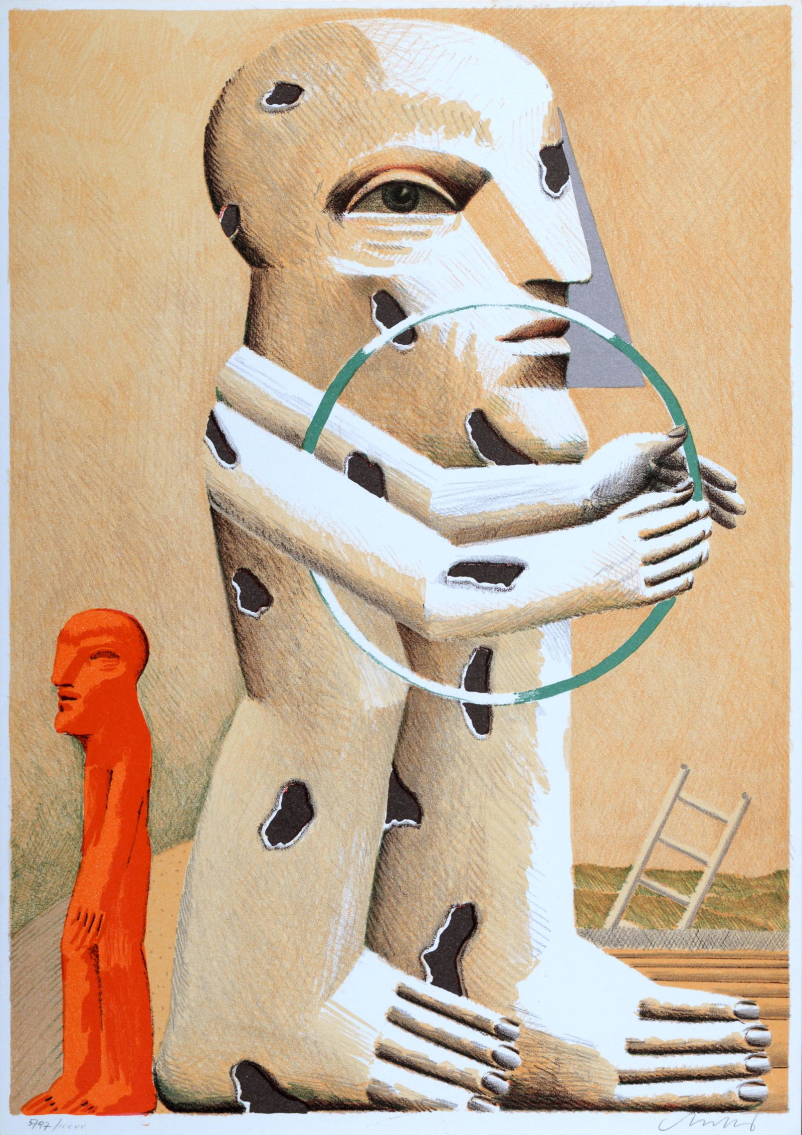 Horst Antes - Figure et cerceau, 1982 Hand-signed: Horst Antes Figure et cerceau, 1982. Original lithograph on wove paper Hand-signed in pencil lower right and numbered 5797/10000 in pencil lower left. Dimensions: + Size of the sheet: 42 x 30 cm / 16,