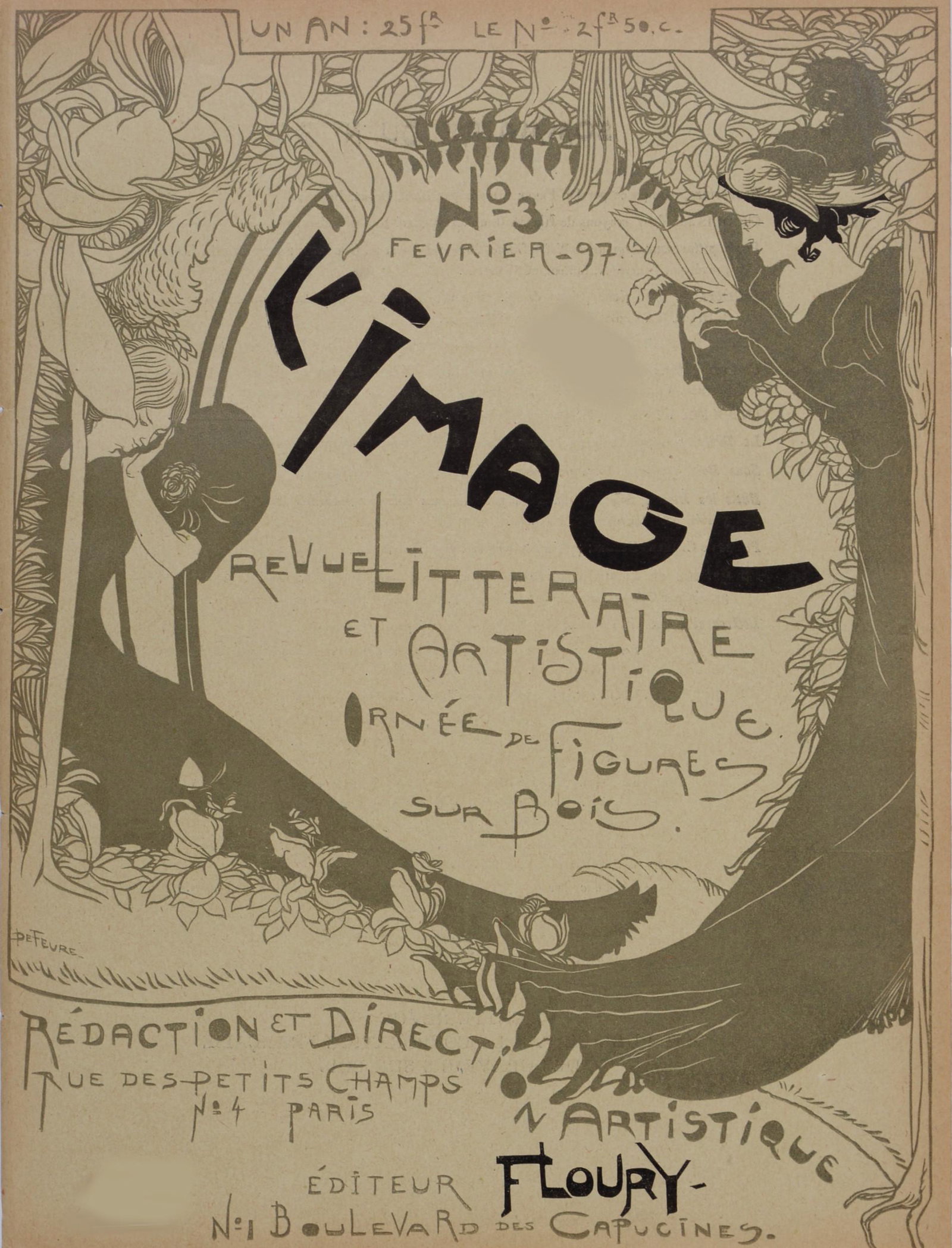 Georges De Feure - L Image, 1897: Georges De Feure L Image, Revue Litteraire et artistique, 1897. Original woodcut cover. Plate-signed Dimensions: + Size of the sheet: 29.8 x 22.5 cm. / 11.7 x 8.8 in. Cover designed by Georges De Feur