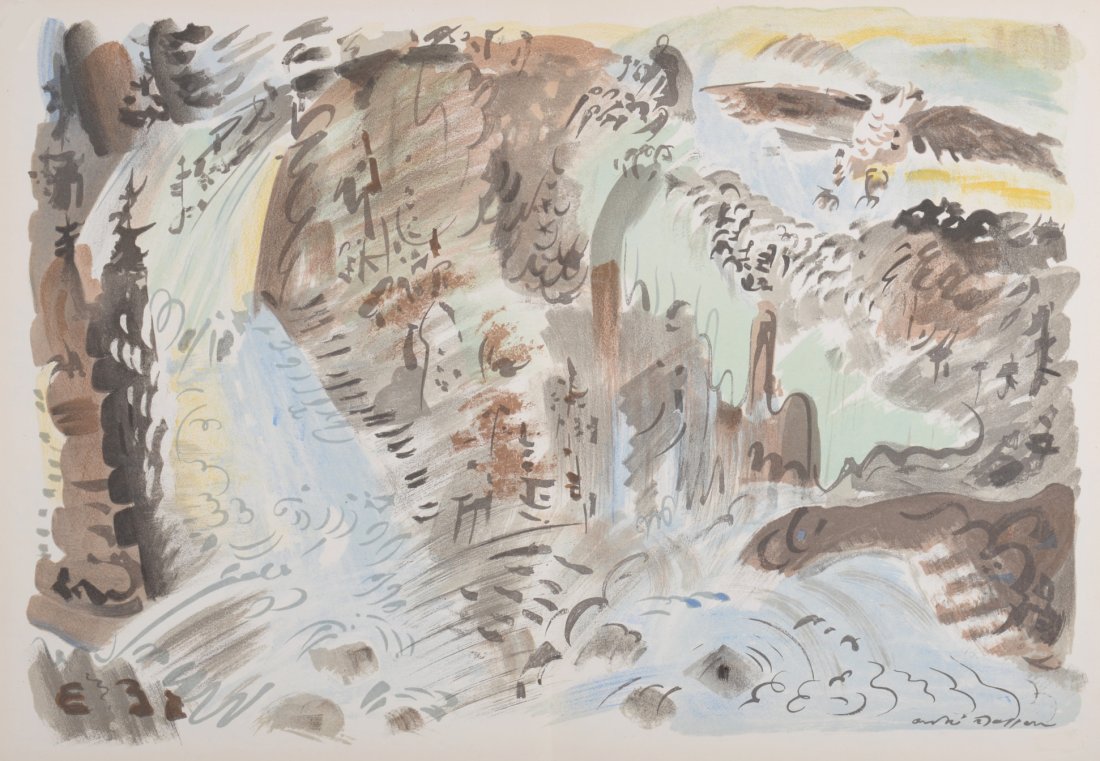 Andre Masson - Le Torrent, 1952: Original lithograph on wove paper. Dimensions: + Size of the sheet: 52,8 x 35,5 cm / 20,4 x 13,7 in. Printed by Atelier Mourlot, Paris. Published in Verve by Editions Teriade, Paris. Shipping & Packin