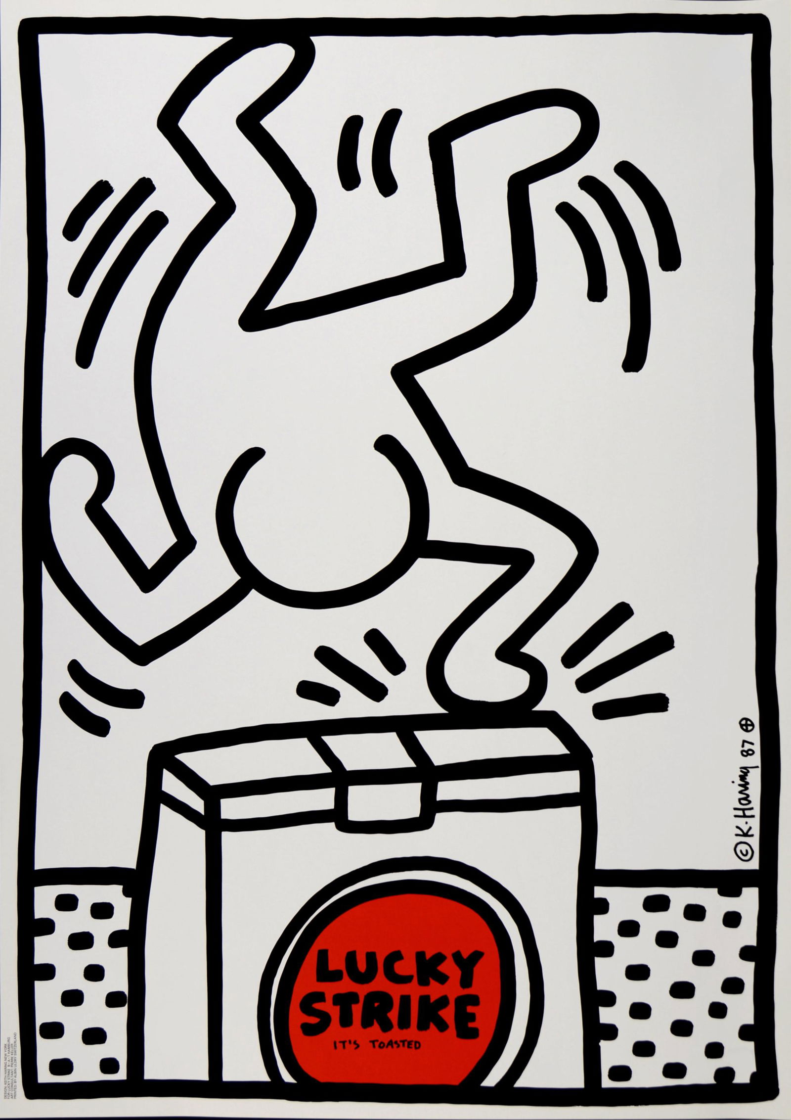 Keith Haring - Lucky Strike (#A), 1987 - Large!: Very large silkscreen on paper. Signed and dated on the plate in the margin. Dimensions: + Size of the sheet: 100 x 70 cm / 39,3 x 27,5 in. In 1987, the cigarette company Lucky Strike commissioned Kei