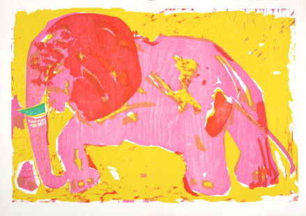 Bernard Lorjou - L Elephant, 1965: Woodcut print on Auvergne Richard de Bas paper. Printed on double pages. Edition of 200. Dimensions: + Size of the sheet: 39 x 57 cm / 15,3 x 22,4 in. + Size of the image: 34 x 52,5 cm / 13,3 x 20,6 i