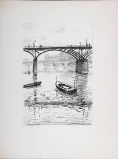 Albert Marquet - Le Pont des Arts 2, 1950: Lithograph in black & white on Arches paper. Dimensions: + Size of the sheet: 38 x 28 cm / 14.8 x 11 in + Size of the image: 24.5 x 16.5 cm / 9.6 x 6.5 in Size edition : 150. Published by Galerie Char