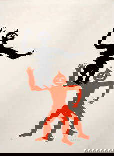 Calder - The Acrobats, c. 1975 Hand-signed: Alexander Calder (1898-1976) The Acrobats, 1975. Original lithograph in colors on Arches paper. Hand-signed in pencil on the lower right margin. Numbered in pencil 48/150 on the lower left margin. Dim
