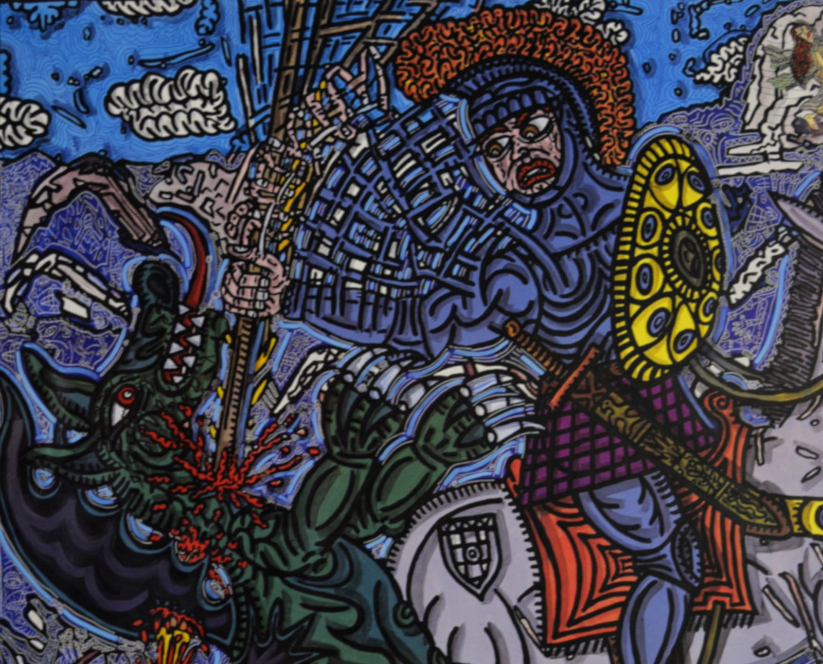 Robert Combas - Les Saints (Yvon Lambert), 1991: Robert Combas (1957-) Les Saints (Yvon Lambert), 1991. Offset lithograph on glazed poster paper. Dimensions: + Size of the sheet: 92 x 67,7 cm / 36,2 x 26,6 in. + Size of the image: 67 x 66,7 cm / 26,