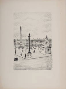 Albert Marquet - La Place de la Concorde, 1950: Lithograph in black & white on Arches paper. Dimensions: + Size of the sheet: 38 x 28 cm / 14.8 x 11 in + Size of the image: 24.5 x 16.5 cm / 9.6 x 6.5 in Size edition : 150. Published by Galerie Char