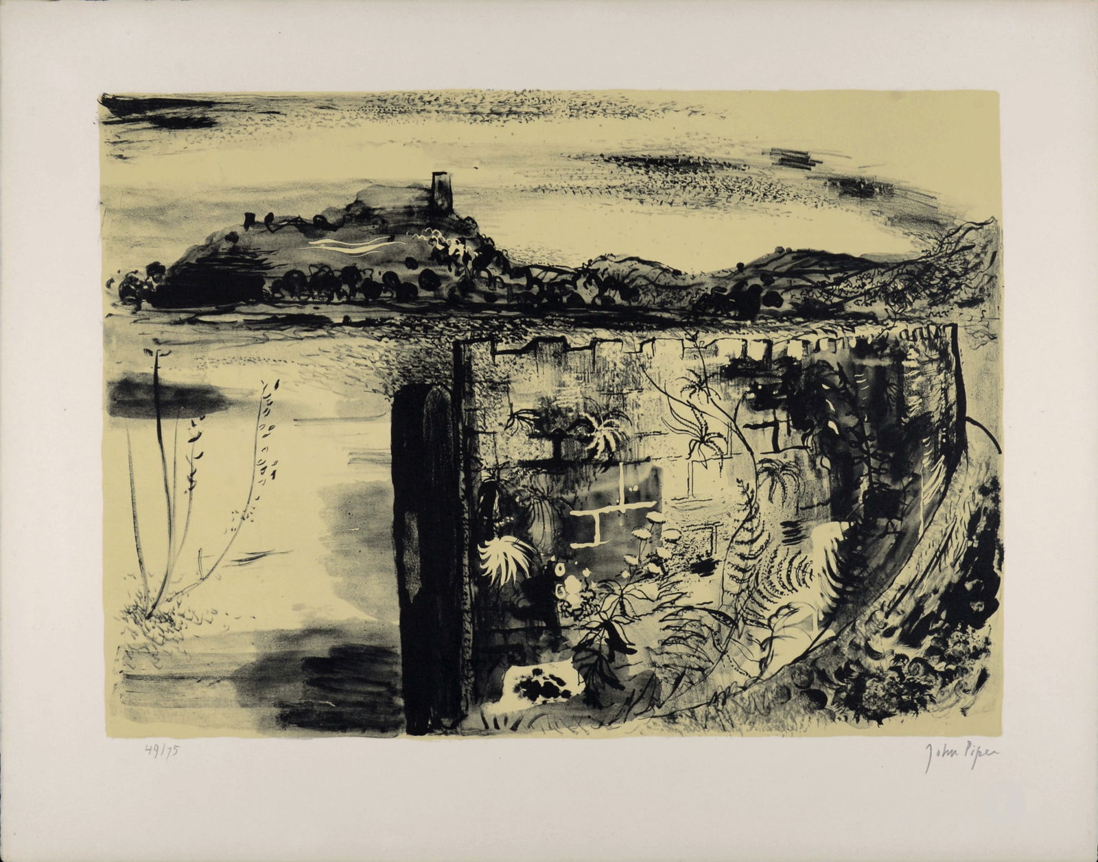 John Piper - Castle, c. 1955 - Hand-signed!: John Piper (1903-1992) Castle, c. 1955 Original lithograph in colors on Arches paper. Hand-signed lower right margin. Numbered 49/75 in pencil lower left margin. Dimensions: + Size of the sheet: 50,2