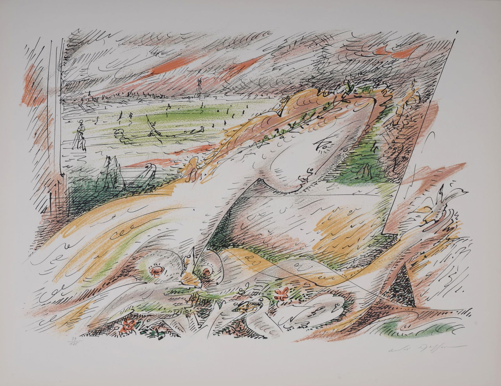 Andre Masson : Dalila, 1975.: Andre Masson (1896–1987)Dalila, 1975 Original lithograph in colors on Arches paperFrom "Je reve" potfolio.Signed and numbered to lower edge : 'Andre Masson 79/125'.Printed and published by Mourlot,