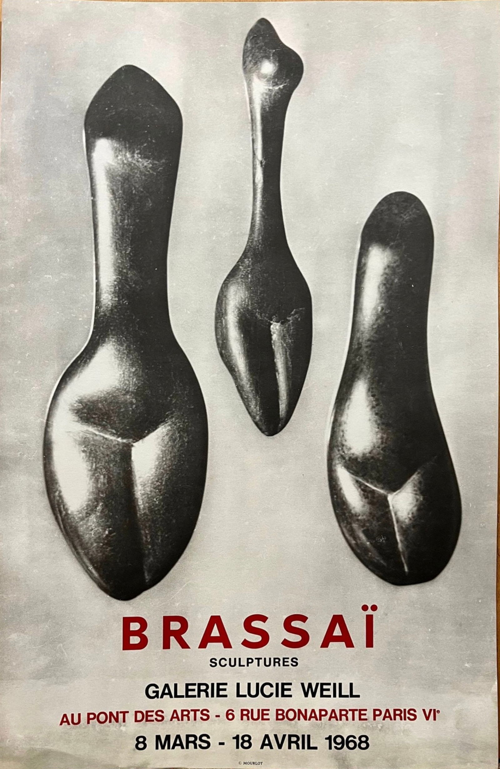 Brassai - Sculptures,1968: (Gyula Halasz) BrassaiSculptures, 1968original poster for the exhibition of Brassai at the galerie Lucie WEILL March 8 - April 18, 1968Dimensions:+ Size of the sheet: 70 x 44,5 cm / 27.5 x 17.5 inPrin