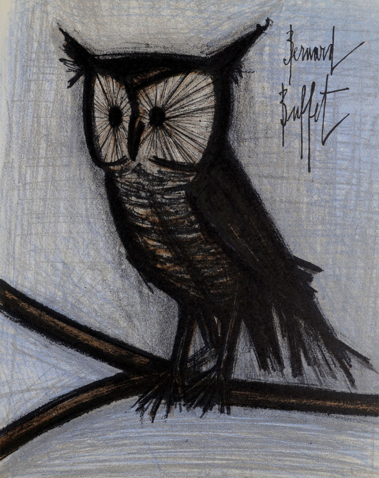 Bernard Buffet : Le petit hibou, 1967: Bernard Buffet (1928-1999)Le petit hibou, 1967Original lithograph on Velin d'Arches paper.Plate-signed on the upper right of the sheet.Dimensions :+ Size of the sheet : 31.3 x 24.2 cm / 12.3 x 9.5 in.