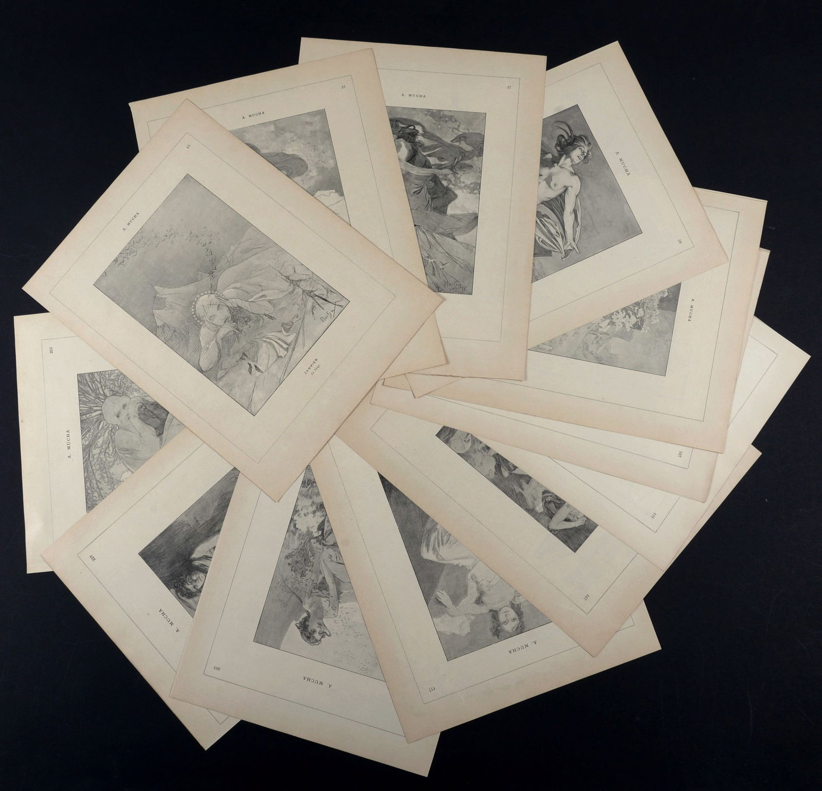 Alphonse Mucha : 12 Months, 1899 - Complet set of 12 chromo-lithographs (1 of 10)