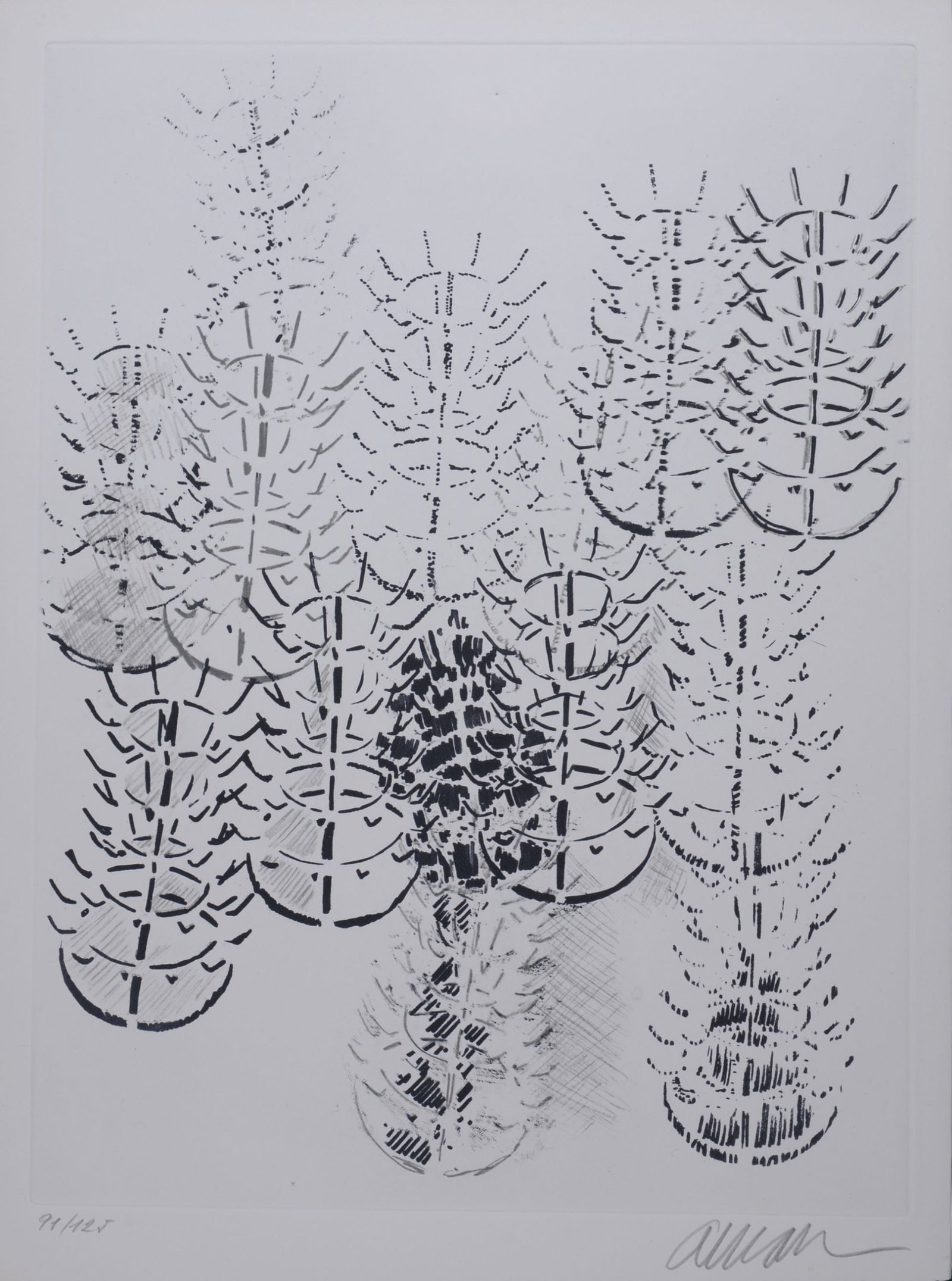 Fernandez Arman : Hommage a Marcel Duchamp, 1971: Fernandez Arman (1928-2005)Hommage a Marcel Duchamp, 1971Original etching (Aquatint) on Velin d'Arches paper.This one enhanced with graphite pencil by the artist.Hand-signed in the lower right margin.