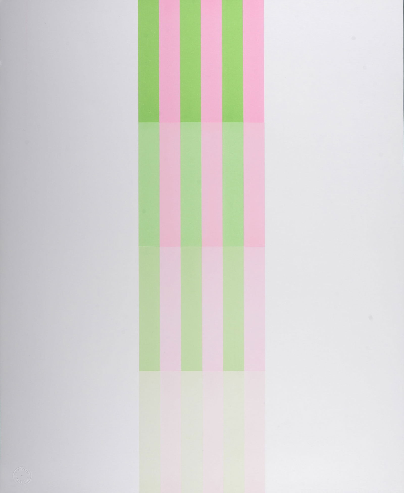 Richard Paul Lohse : Farbstreifen, 1972 - Hand-signed.: Richard Paul LohseFarbstreifen, 1972Lithograph in colors on BFK rives paper (watermark).Hand-signed in pencil on the back.Hand-numbered 13/100 on the back.With the dry stamp of Erker Presse, St. Galle