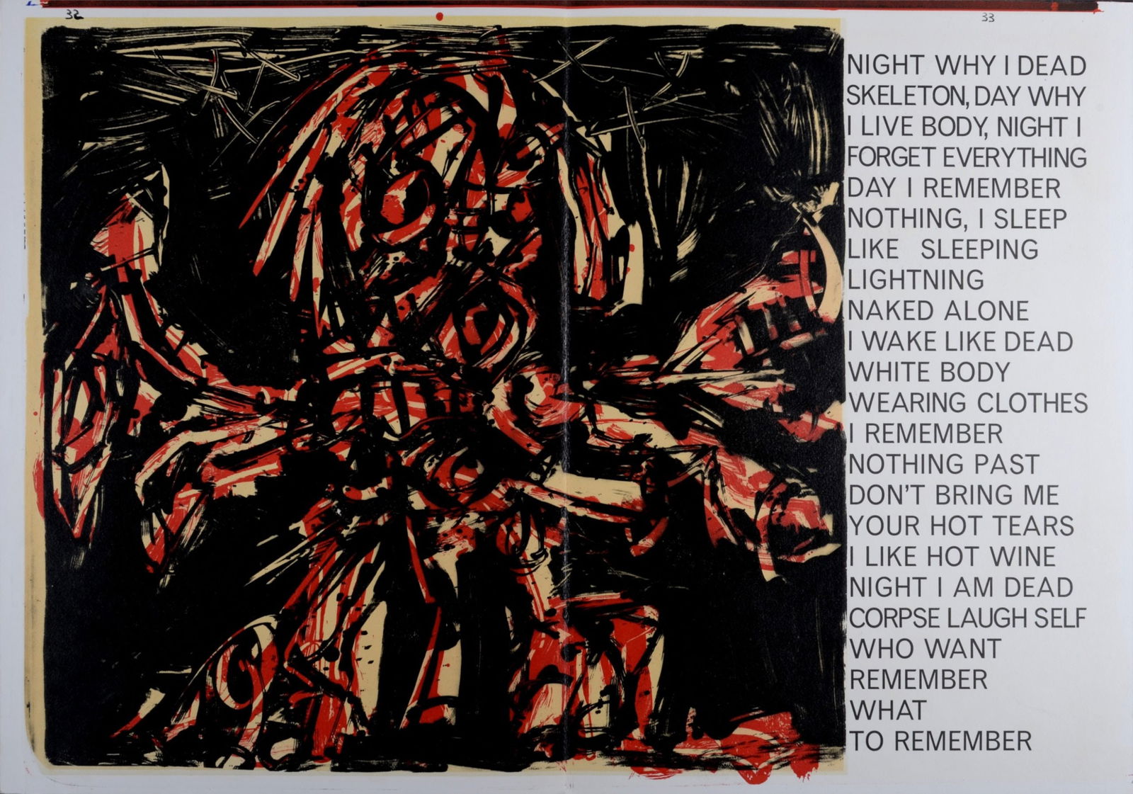 Antonio Saura : Crucifixion, 1964: Antonio Saura (1930-1998)Crucifixion, 1964Original lithograph on wove paper, printed on double pages.With one color lithograph by Alfred Leslie (1927-2023) titled "Dallas Collectors Club" on verso.Dim