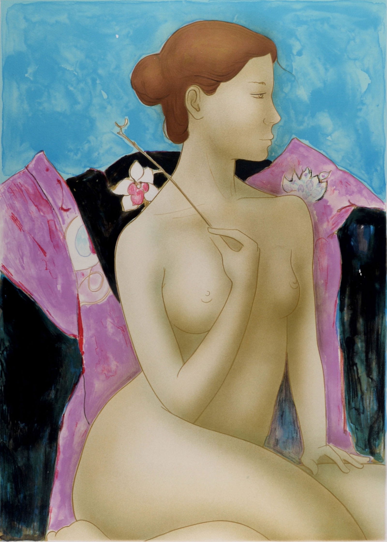 Alain Bonnefoit - Femme a l'orchidee, 1986 - Hand-signed! (1 of 7)