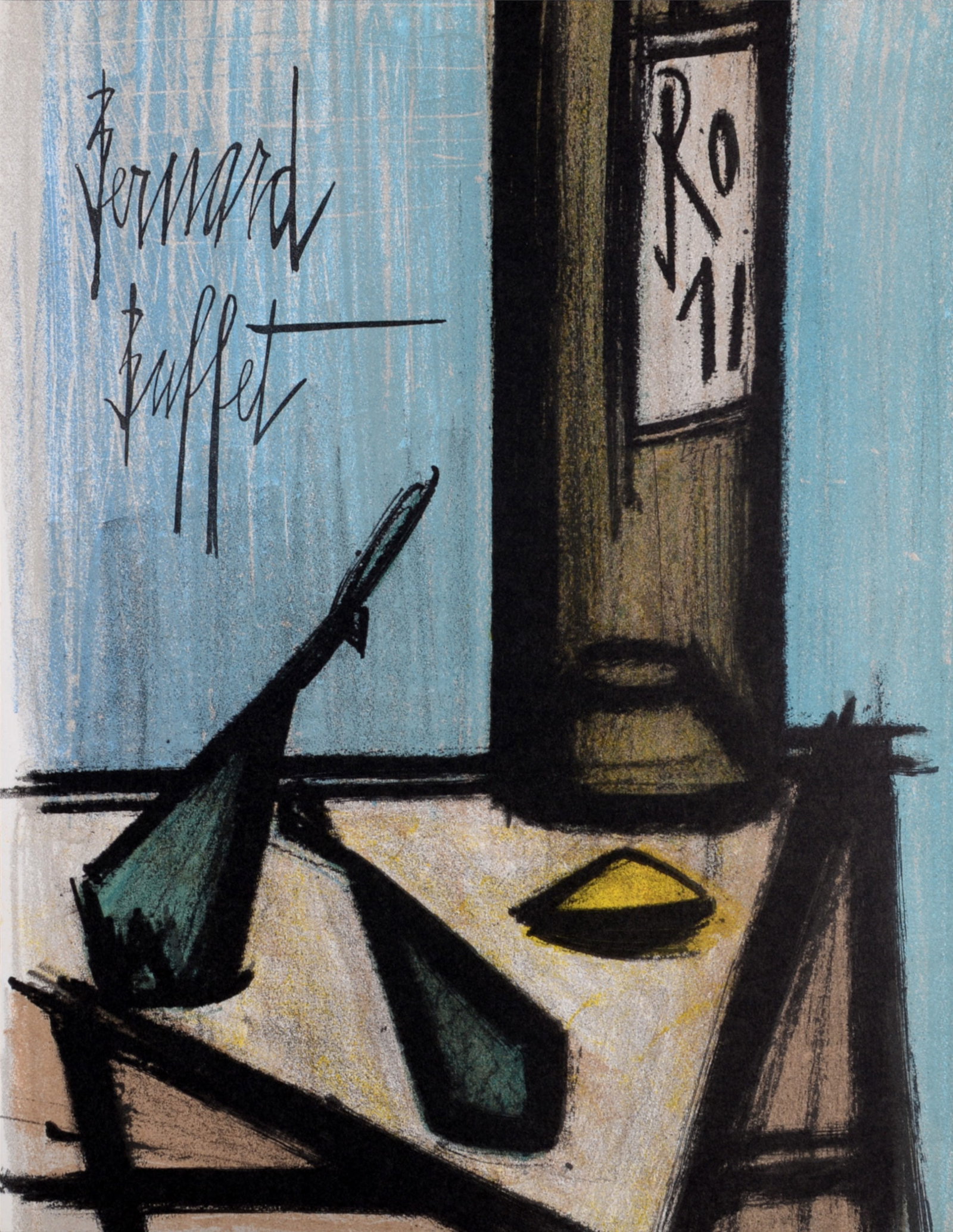 Bernard Buffet : Nature morte a la bouteille, 1967: Bernard Buffet (1928-1999)Nature morte a la bouteille, 1967Original lithograph on Velin d'Arches paper.Plate-signed on the top left of the sheet.Dimensions :+ Size of the sheet : 31.3 x 24.2 cm / 12.3