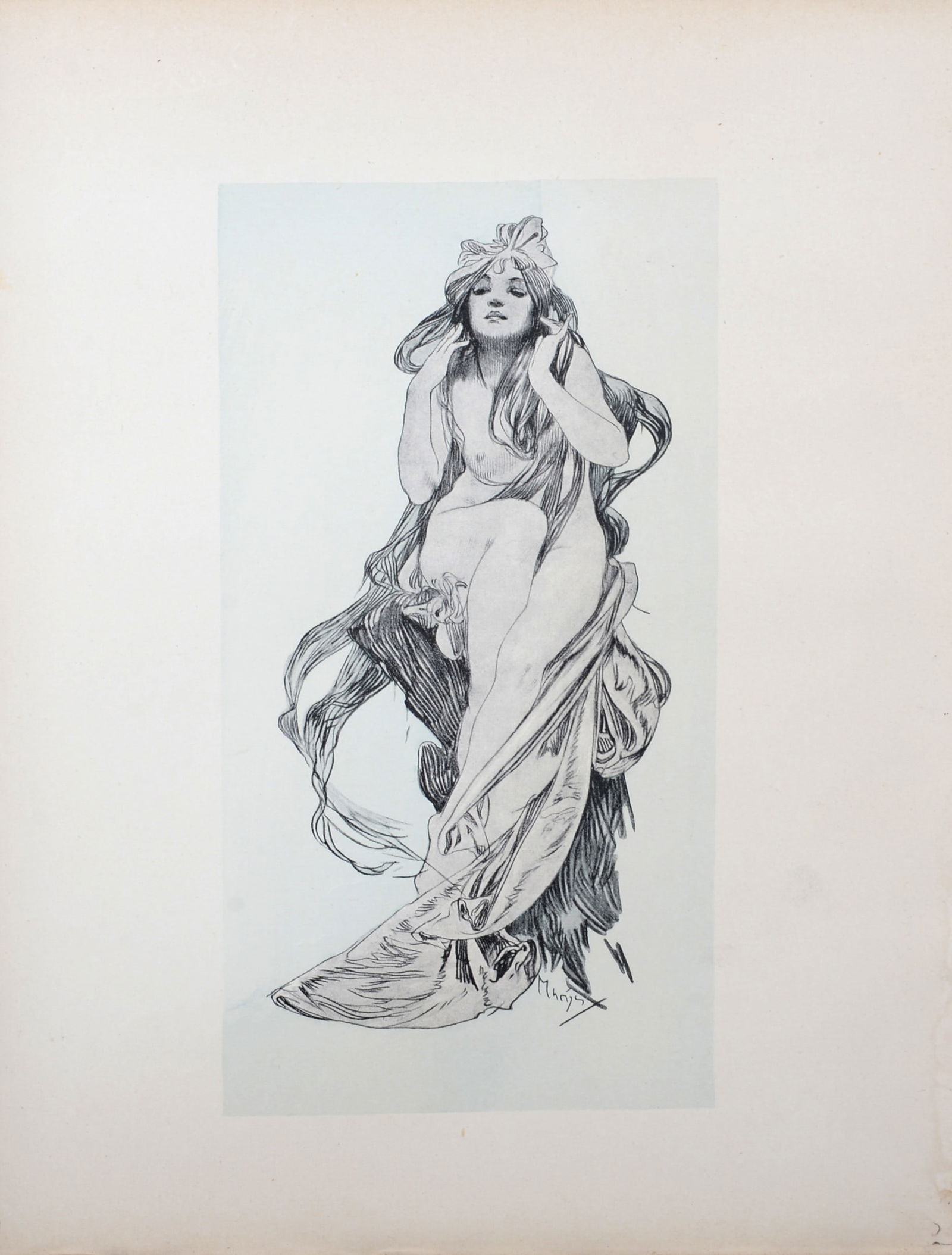 Alphonse Mucha : Nu assis, 1898: Alphonse Mucha (1860-1939)Nu assis, 1898Lithograph in colors on paper.Signed on the plate lower right margin.Dimensions :+Size of the sheet : 28 x 19,5 cm / 11 x 7,7 in.We only sell this plate.From "L