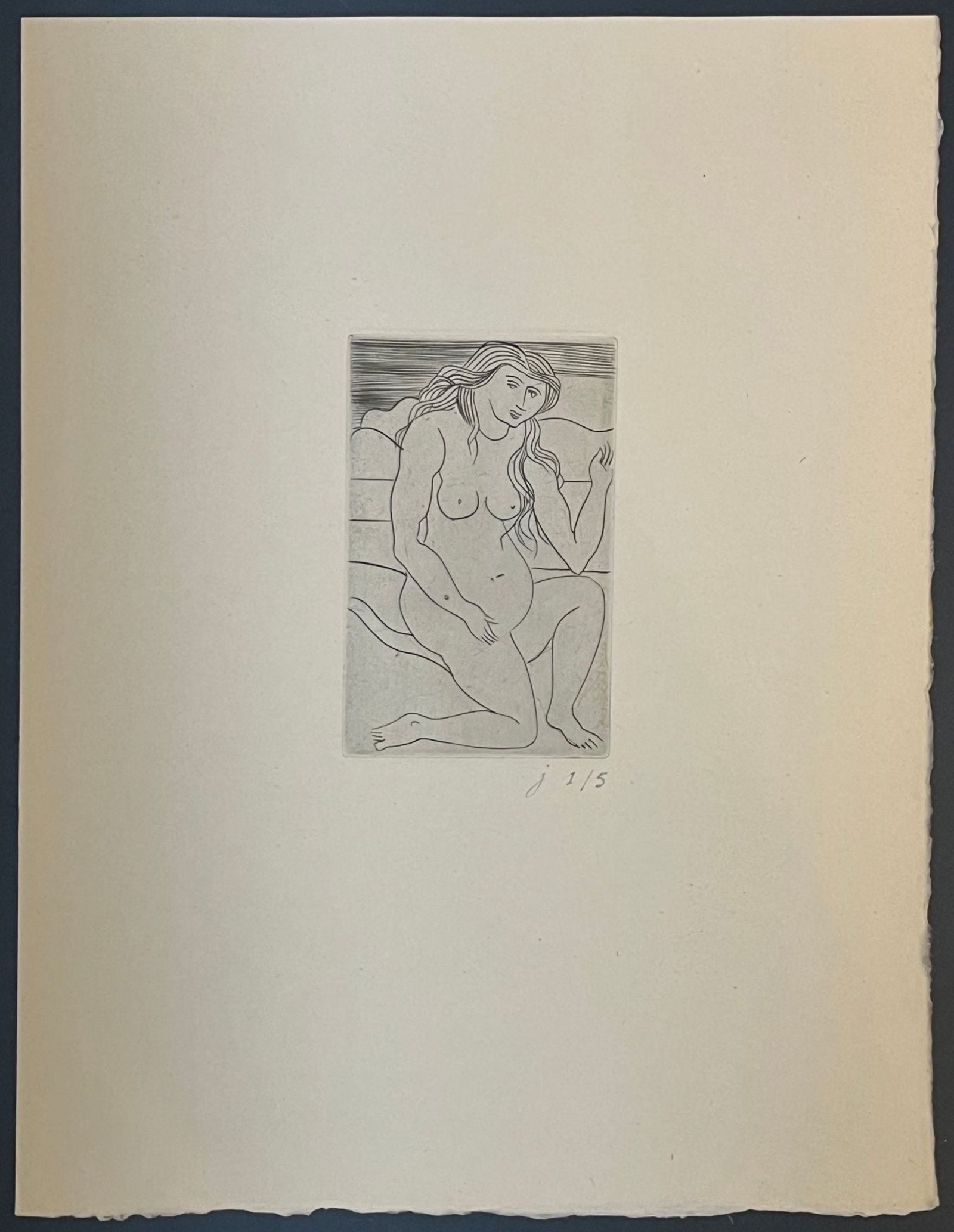 Andre Derain : Nu accroupi, 1948: Andre Derain (1880-1954)Nu accroupi, 1948Original etching from Copper Plate on Verge paperNumbered "j. 1/5" lower right.Dimensions:+Size of the sheet : 33 x 25 cm / 13 x 9.8 in.This gorgeous print is