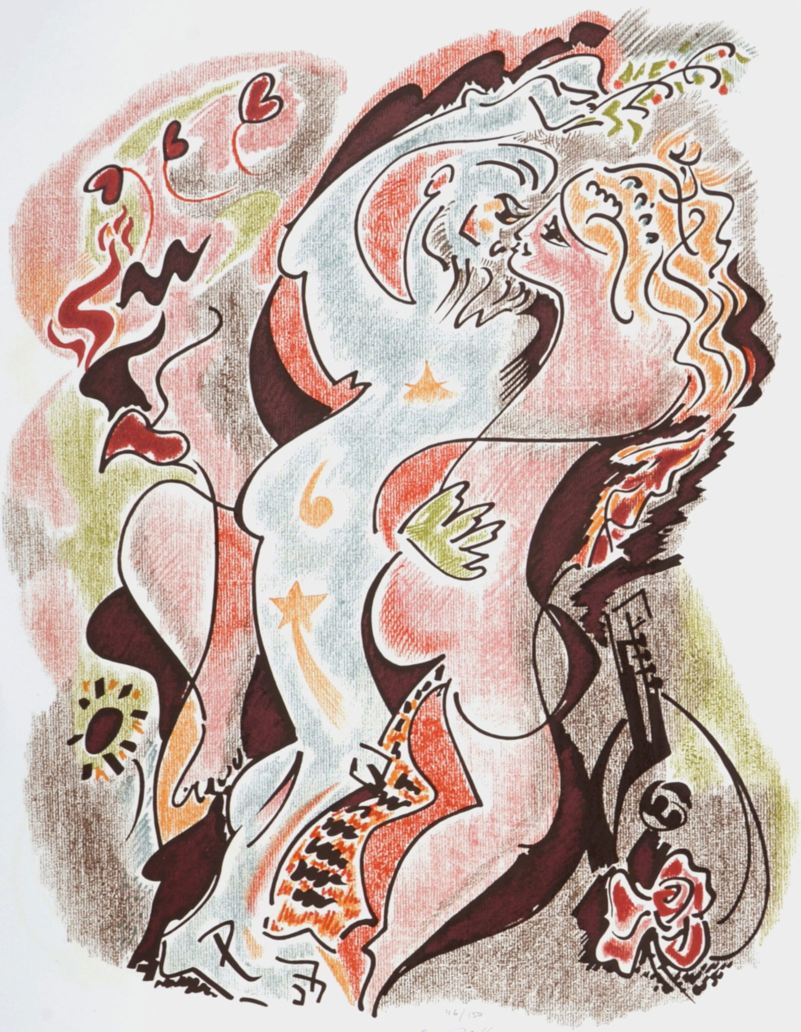 Andre Masson - Sonnets de Louise Labe #3, 1972 - Hand signed!: Andre Masson (1896–1987)Sonnets de Louise Labe #3, 1972Original lithograph in colors on Velin d'Arches paper.Hand-signed in pencil lower right margin.Numbered 131/150 in pencil lower right margin..