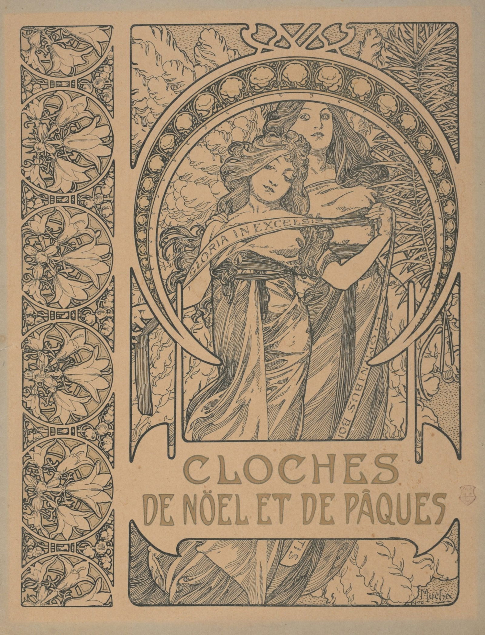 Alphonse Mucha - Les Cloches de Noel et de Paques, 1900: Alphonse Mucha (1860-1939)Les Cloches de Noel et de Paques, 1900Original lithograph cover in black enhanced in gold on velin paper.Plate-signed lower right.Dimensions :+Size of the sheet : 30,7 x 23.6