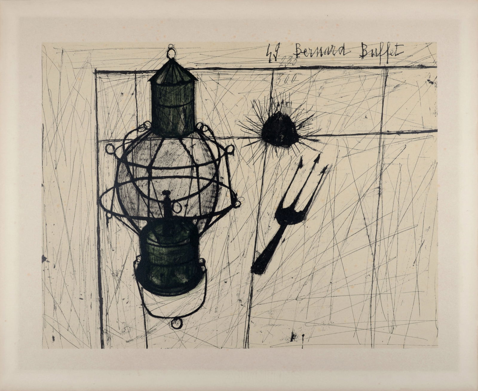 Buffet - Lampe tempete, 1960 - Hand-numbered!: Bernard Buffet (1928-1999)Lampe tempete, 1960Original lithograph on Velin d'Arches paper, after 1949 Bernard Buffet's watercolor.Signed and dated on the plate top right.Hand-numbered 235/300 upper mar