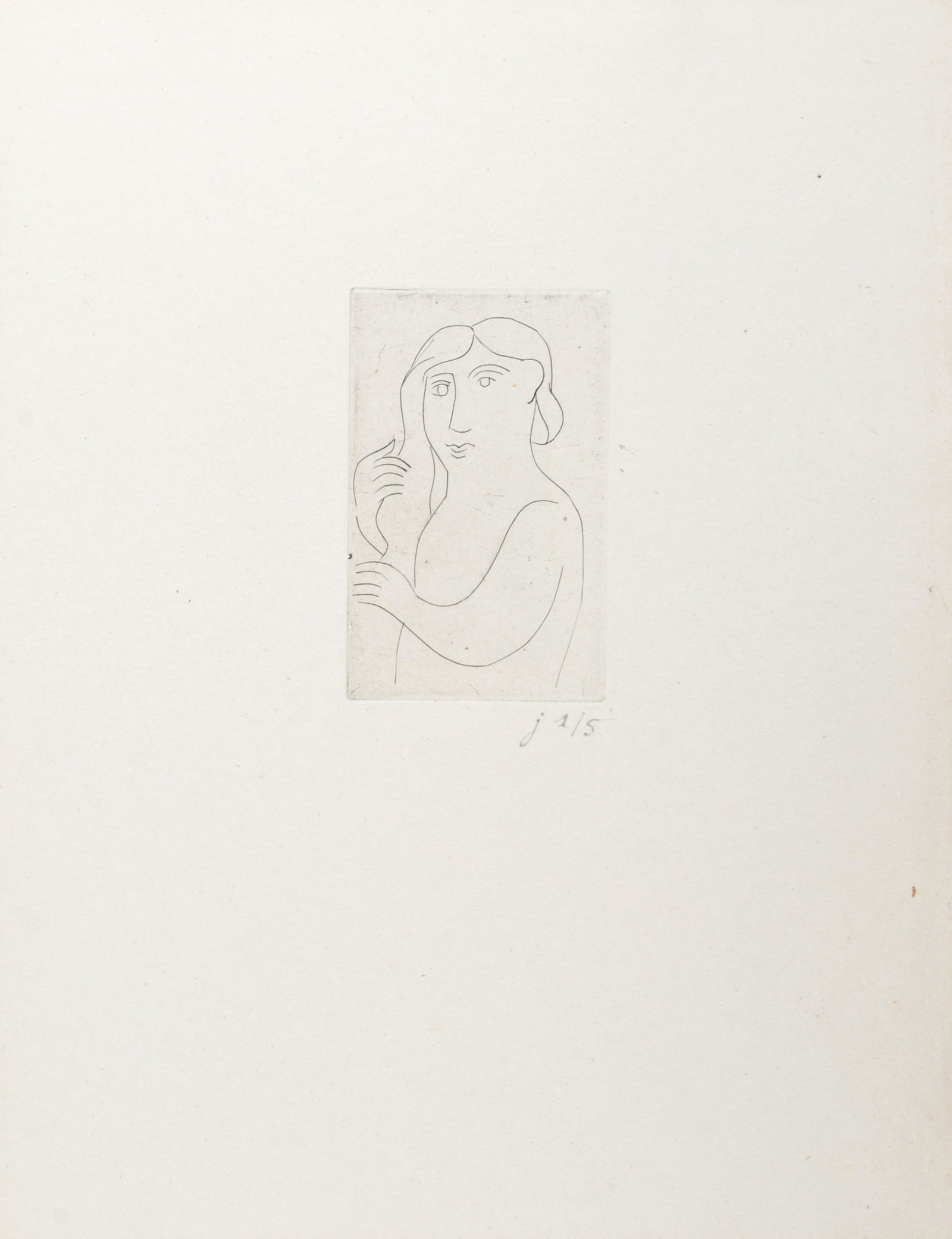 Andre Derain : Figure, 1948 - Hand-signed: Andre Derain (1880-1954)Figure, 1948Original etching from Copper Plate on Verge paperMonogrammed 'D" by the artist and numbered in pencil "1/5" lower right.Dimensions:+Size of the sheet : 33 x 25 cm /