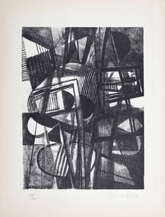 Jean Dewasne : Composition, 1946 - Hand-signed: Jean Dewasne (1921-1999)Composition, 1946Lithograph on wove paper.Hand-signed in pencil lower right.Numbered in pencil 92/100 lower left.Dimensions :+ Size of the sheet: 32 x 24 cm / 12,6 x 9,4 in.Iss
