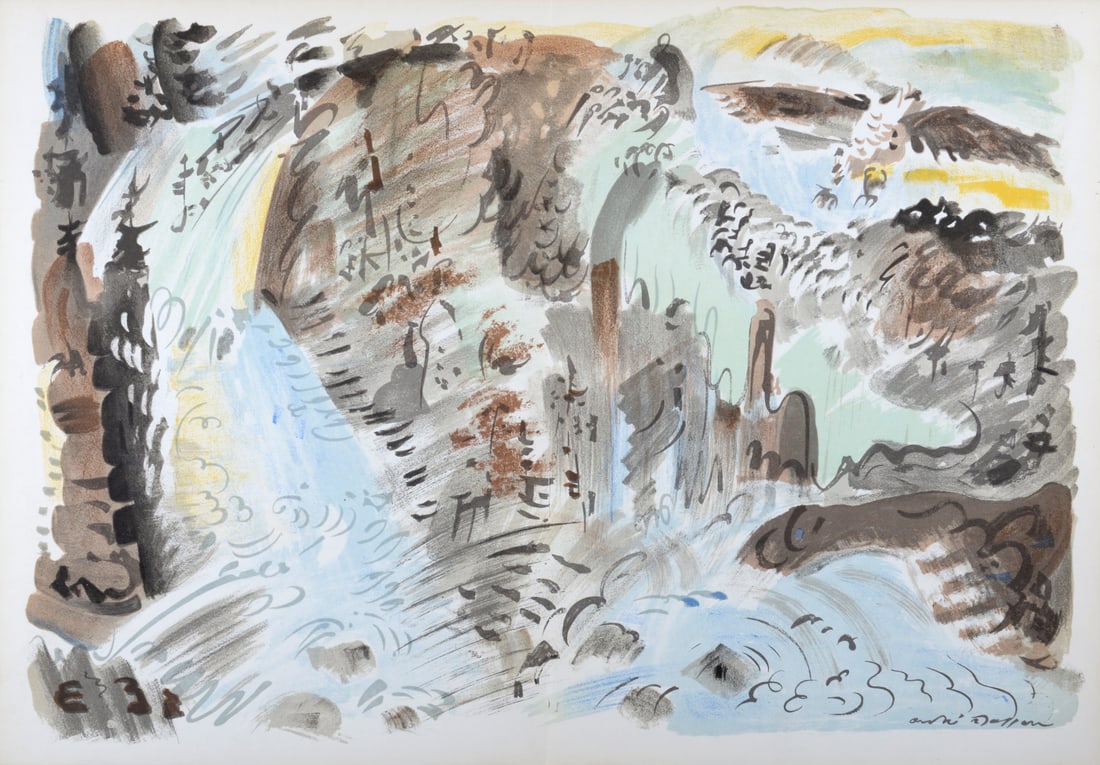 Andre Masson : Le Torrent - 1952: Andre Masson (1896-1987)Le Torrent, 1952Lithograph printed on a double pagePrinted on the back by the artist.Dimensions:+ Size of the sheet : 20.4 × 13.7 in - 52,8 × 35,5 cmPrinted on wove paper by