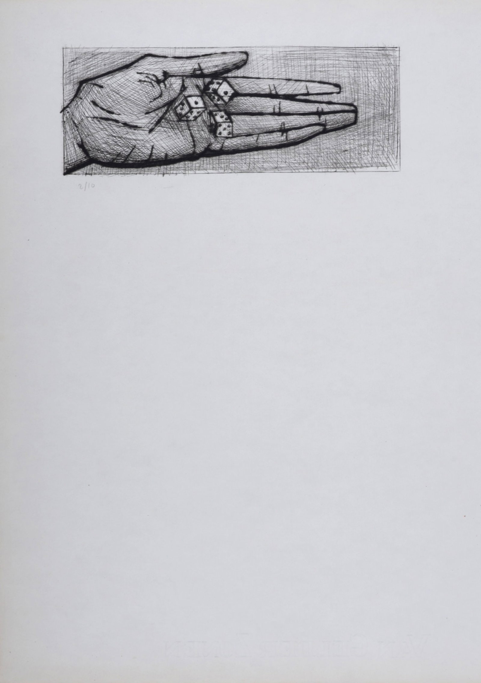 Bernard Buffet : Main et des, La Passion du Christ, 1954: Bernard Buffet (1928-1999)Main et des, La Passion du Christ, 1954Etching (drypoint) on Hollande van Gelder paper.Hand-numbered 2/10 in pencil lower left.With Van Gelder Zonen watermark lower margin.Di