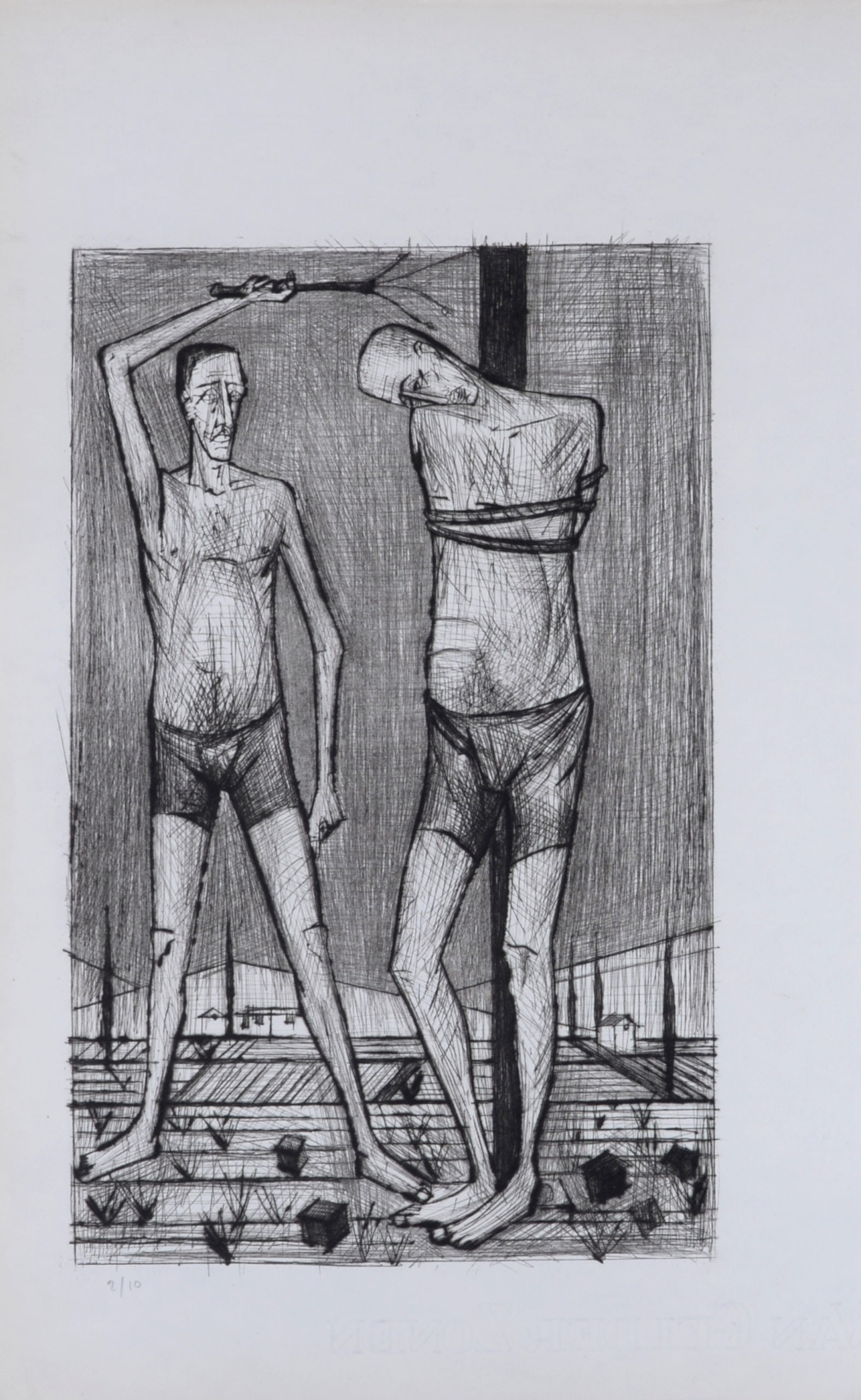 Bernard Buffet : La Flagellation, La Passion du Christ, 1954: Bernard Buffet (1928-1999)La Flagellation, La Passion du Christ, 1954Etching (drypoint) on Hollande van Gelder paper.Hand-numbered 2/10 in pencil lower left.With Hollande Van Gelder Zonen watermark lo