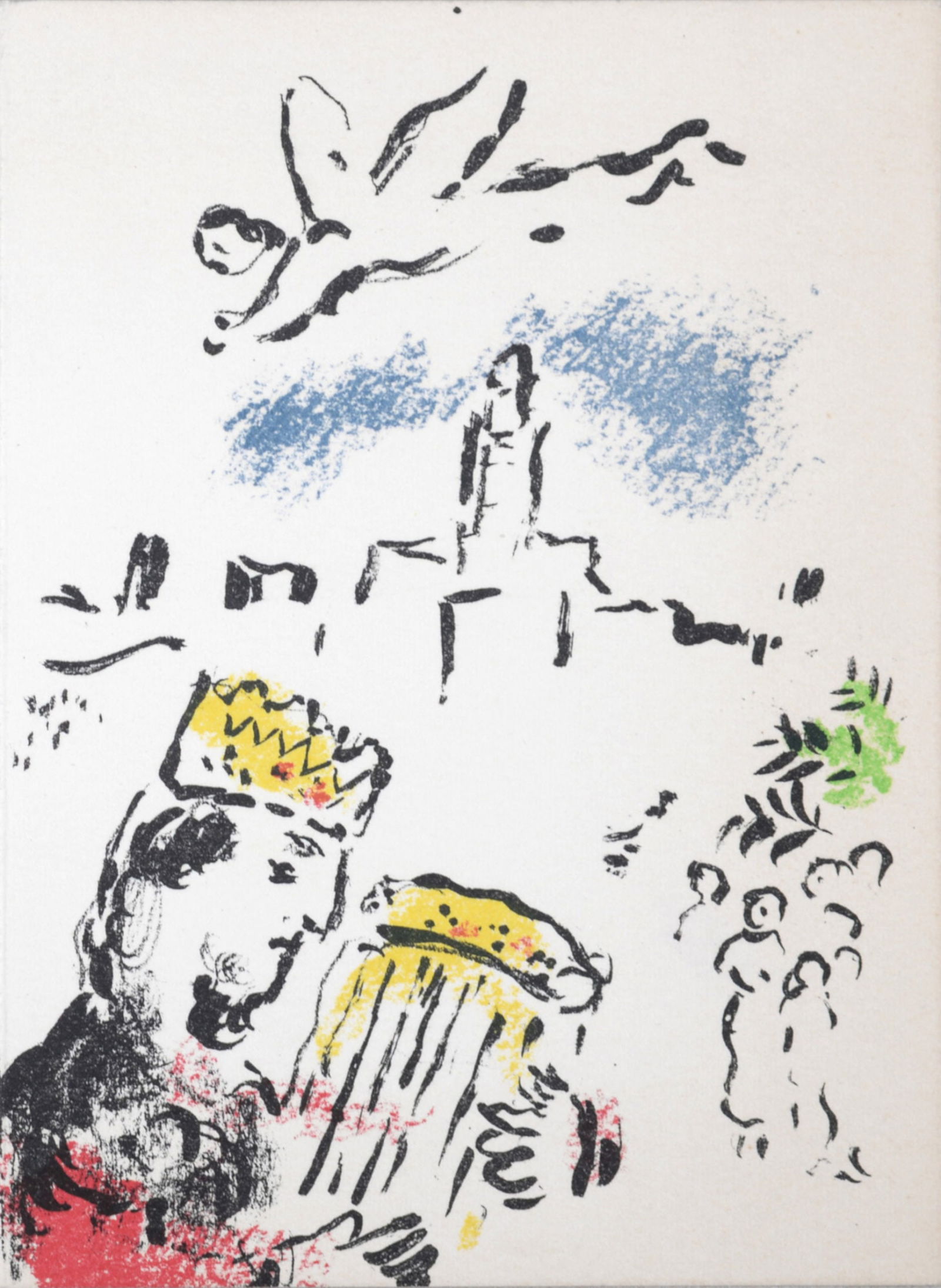 Marc Chagall : Roi David, 1973: Marc Chagall (1887-1985)Roi David, 1973Original lithograph in colors (invitation card) on wove paper.Dimensions:+ Size of the card : 15 x 22,2 cm / 5.91 x 8.74 in.+ Size of card opened : 15 x 22,1 cm