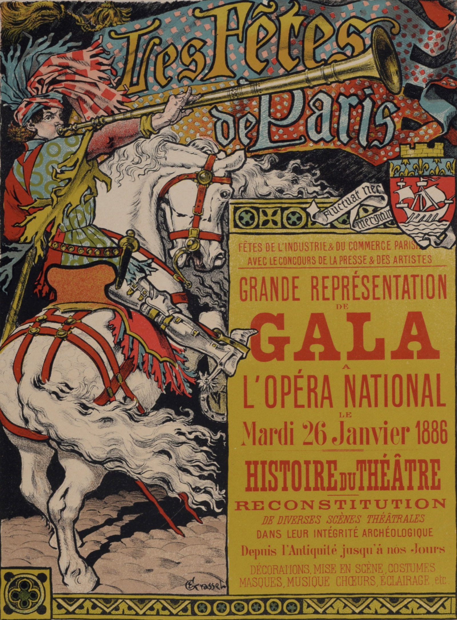 Eugene Grasset - Les Maitres de l'Affiche : Les Fetes de Paris, 1896: Eugene Grasset (1845-1917)Les Fetes de Paris, 1896Lithograph on wove paper.Plate 50.Signed on the plate lower margin.Blind stamp "Les Maitres de l'Affiche, Imprimerie Chaix" on the bottom right corner