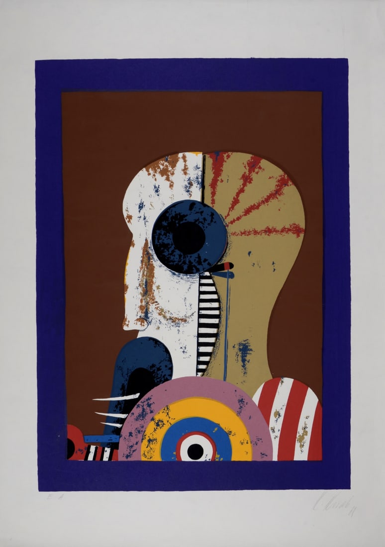 Karl Korab : Tete avec cible, 1969 - Hand-signed: Karl Korab (1937-)Tete avec cible, 1969Silkscreen in colors on wove paper.Hand-signed and dated in pencil on the bottom right margin.Annotated in pencil "E.A" (Artist's proof) on the bottom left margi