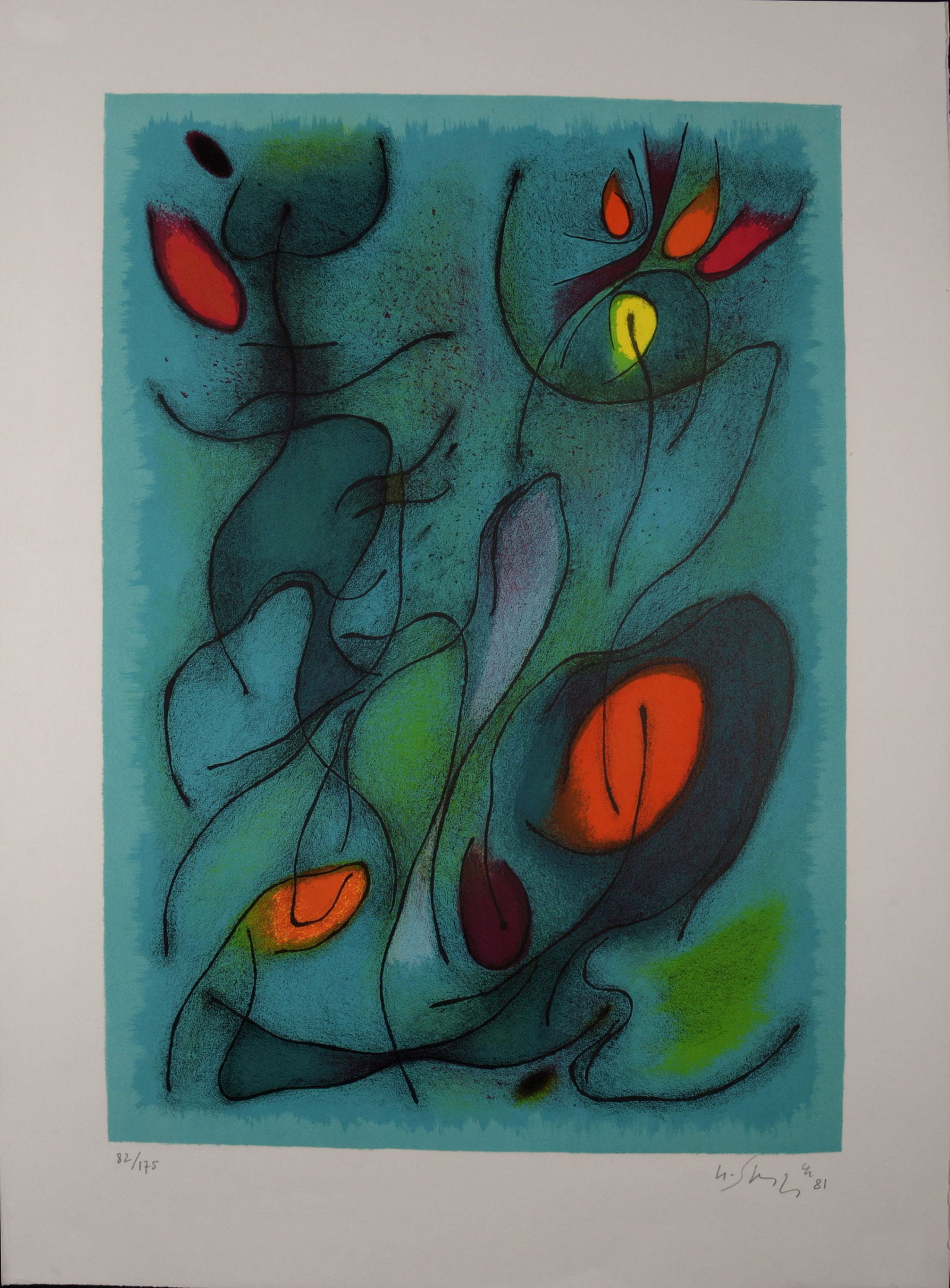 Gustave Singier : Composition, 1981 - Hand-Signed: Gustave Singier (1909-1984)Composition, 1981Lithograph in colors on Arches paper.Hand signed and dated on pencil lower right.Numbered in pencil 82/175 lower left.Dimensions:+ Size of the sheet : 75,5